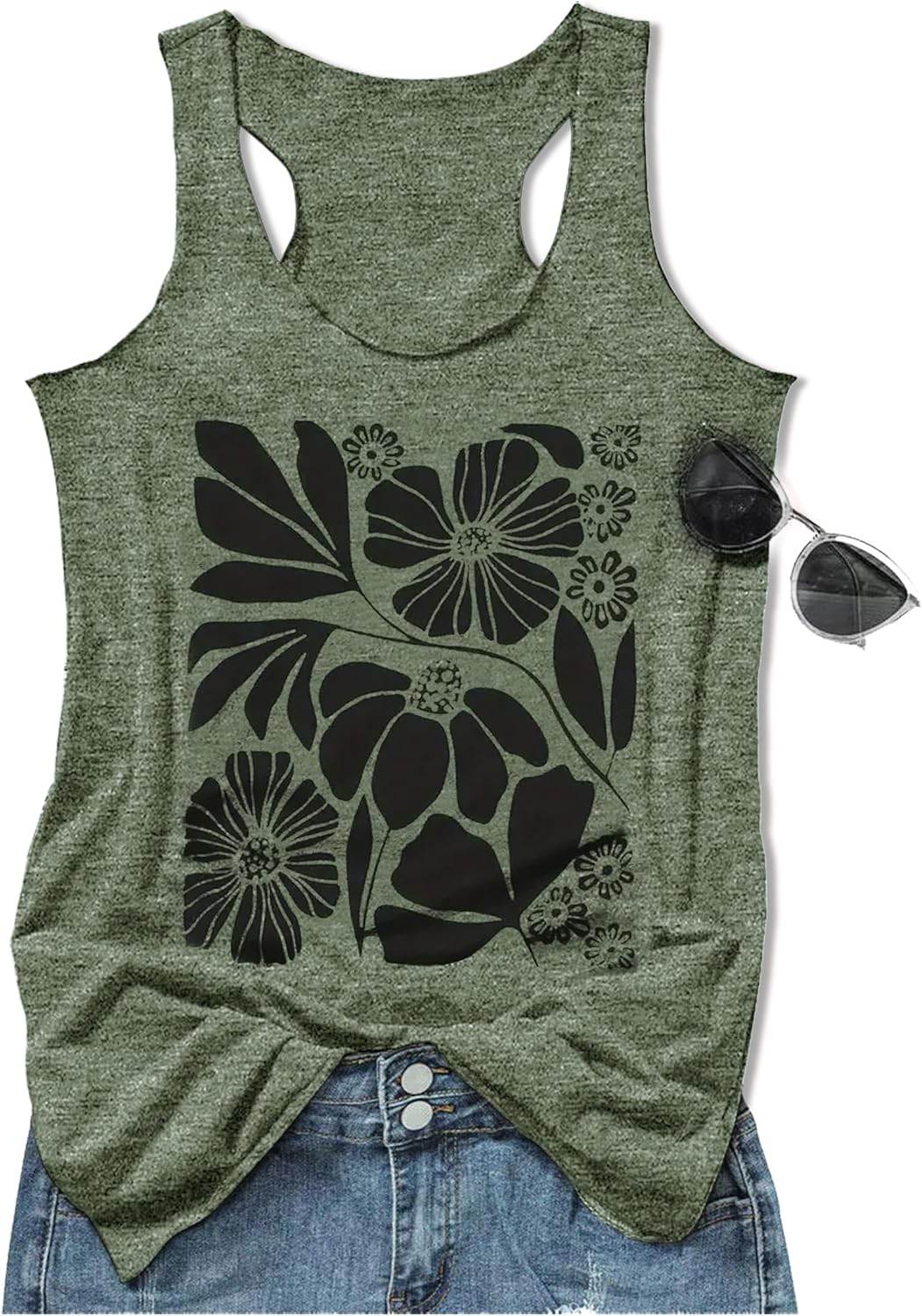 Womens Mandala Vintage Graphic Racerback Tank Tops Summer Casual Loose O-Neck Tanks Vest Vacation Classic-Fit Shirt Cami - zenfulharmony.com