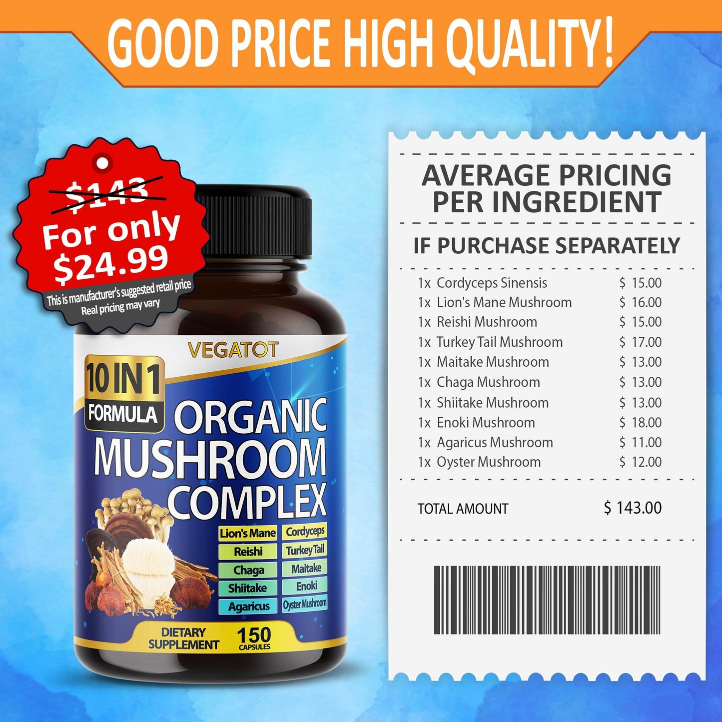 10 in 1 High Strength Mushroom Supplement 9,700MG - Lions Mane, Cordyceps, Reishi - Brain Supplements for Memory and Focus ** 5-Month Supply - zenfulharmony.com