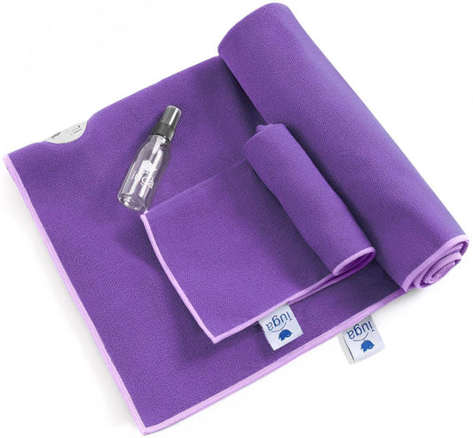 IUGA Yoga Towel for Hot Yoga Non Slip Extra Thick Yoga Mat Towel + Hand Towel 2in1 Set with Corner Pockets Super Absorbent and Quick Dry Hot Yoga Towel - zenfulharmony.com