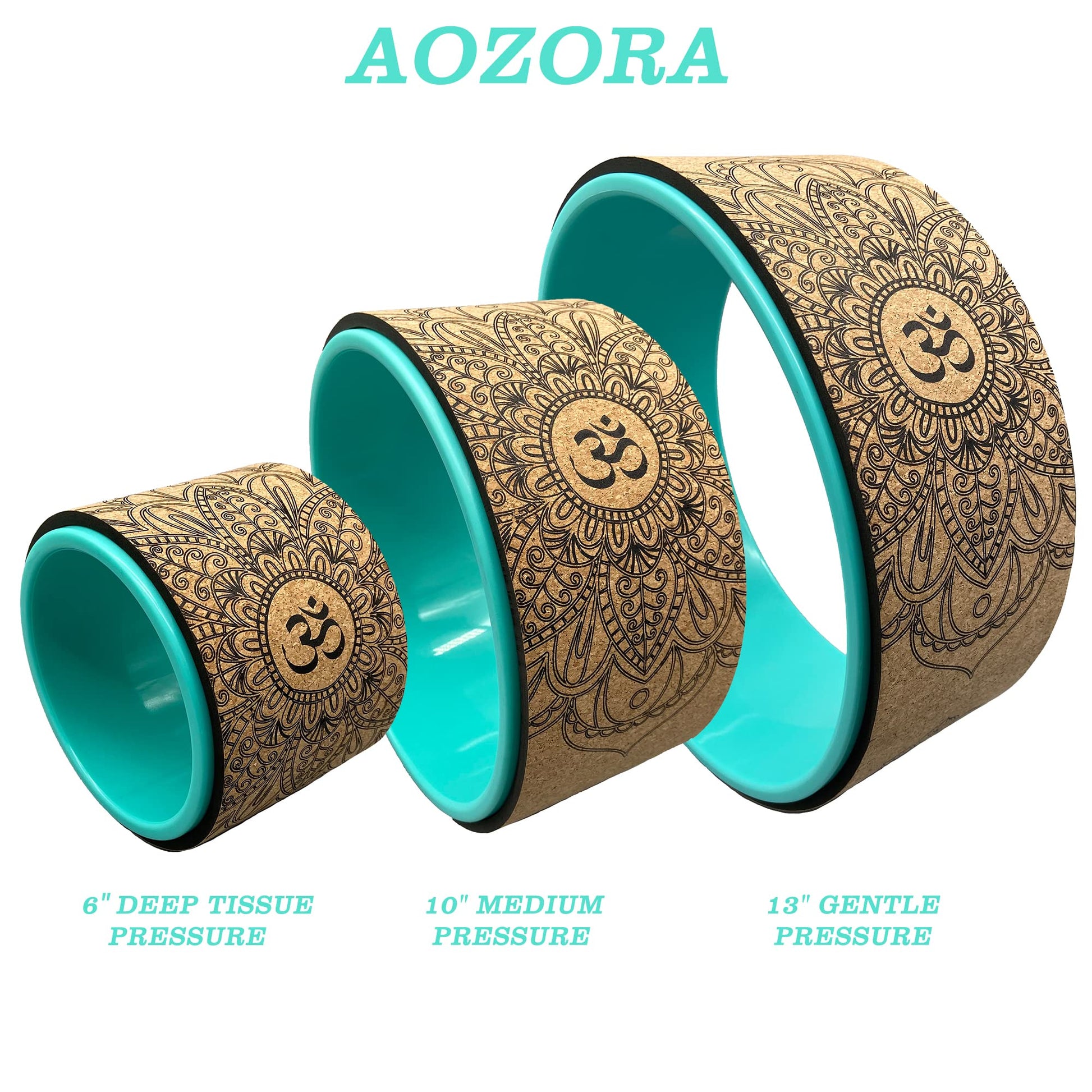 Aozora Yoga Wheel 13" with Most Detailed Book Step by Step Guide on How to Do 30+ Poses,! Perfect for Stretching and Improving Backbends (3 Pack - 6, 10 & 13" -Cork/Turquoise +strap) - zenfulharmony.com