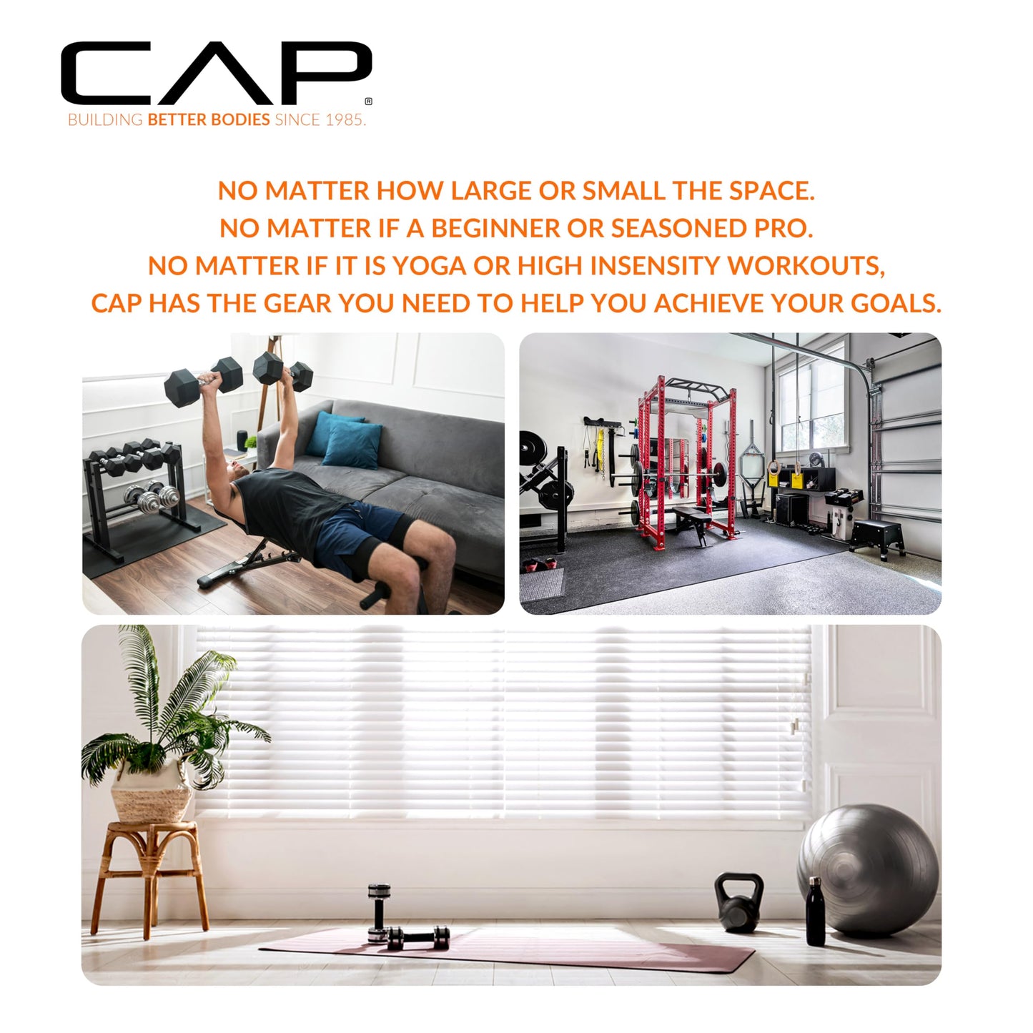 CAP Barbell High Density Exercise Mat with strap, 68"x24" 12mm - Gray - zenfulharmony.com