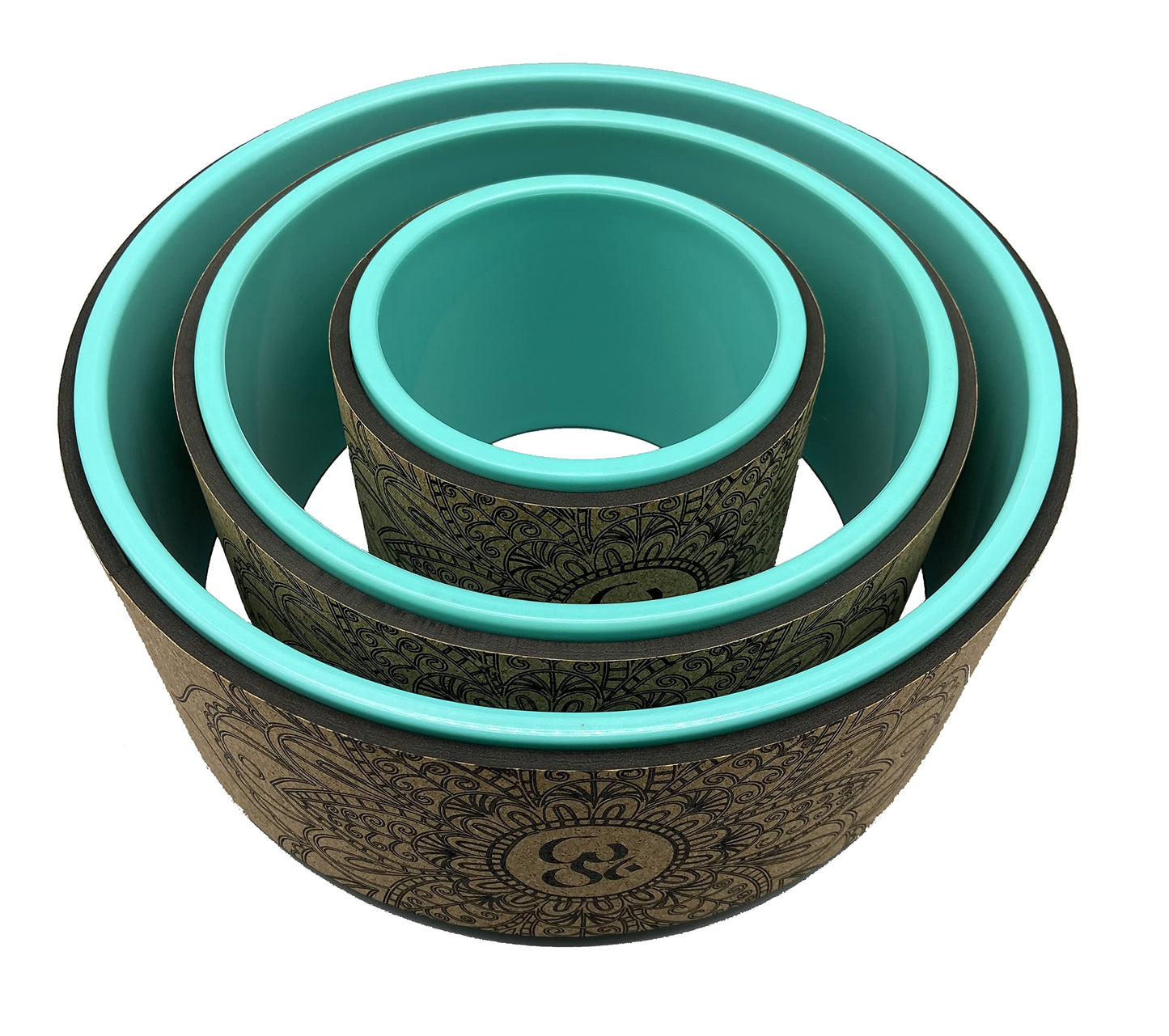 Aozora Yoga Wheel 13" with Most Detailed Book Step by Step Guide on How to Do 30+ Poses,! Perfect for Stretching and Improving Backbends (3 Pack - 6, 10 & 13" -Cork/Turquoise +strap) - zenfulharmony.com