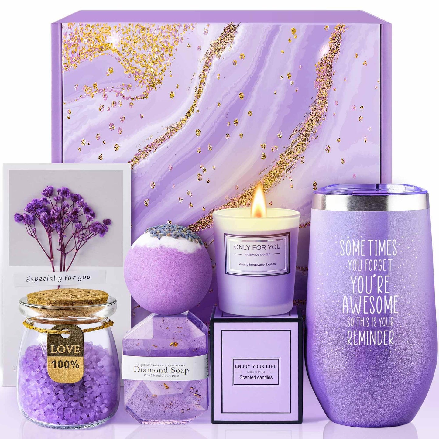 Gifts for Women, Mom, Wife, Girlfriend, Sister, Her - Happy Birthday, Christmas, Valentine's Day, Mothers Day Gifts - Lavender Spa Gift Basket Set - zenfulharmony.com