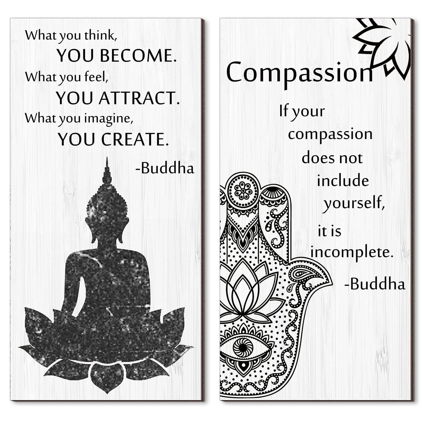 Buddha Quotes 2 Pieces Inspirational Quote Wall Decor Zen Meditation Wooden Hanging, Meditation Buddha [Wall] [Art]s for Home Living Room Yoga [Decor]s (Compassion) - zenfulharmony.com
