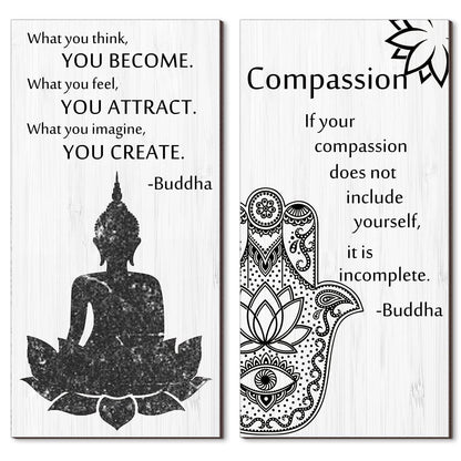 Buddha Quotes 2 Pieces Inspirational Quote Wall Decor Zen Meditation Wooden Hanging, Meditation Buddha [Wall] [Art]s for Home Living Room Yoga [Decor]s (Compassion) - zenfulharmony.com