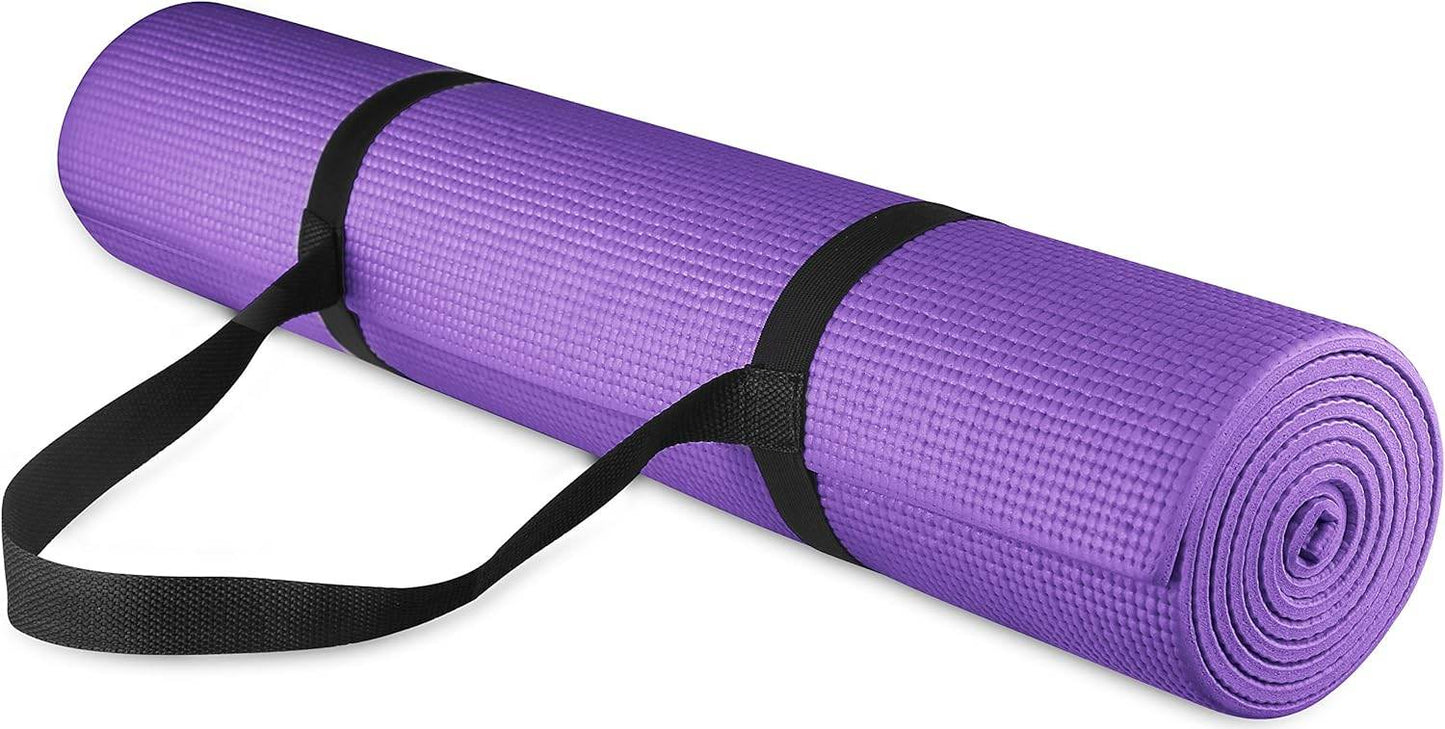 All Purpose 1/4-Inch High Density Anti-Tear Exercise Yoga Mat with Carrying Strap, Multiple Colors - zenfulharmony.com