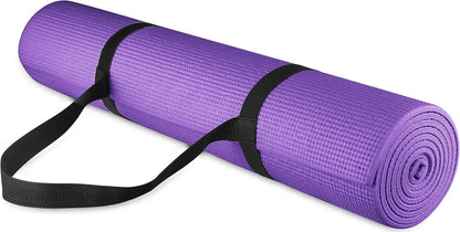 All Purpose 1/4-Inch High Density Anti-Tear Exercise Yoga Mat with Carrying Strap, Multiple Colors - zenfulharmony.com