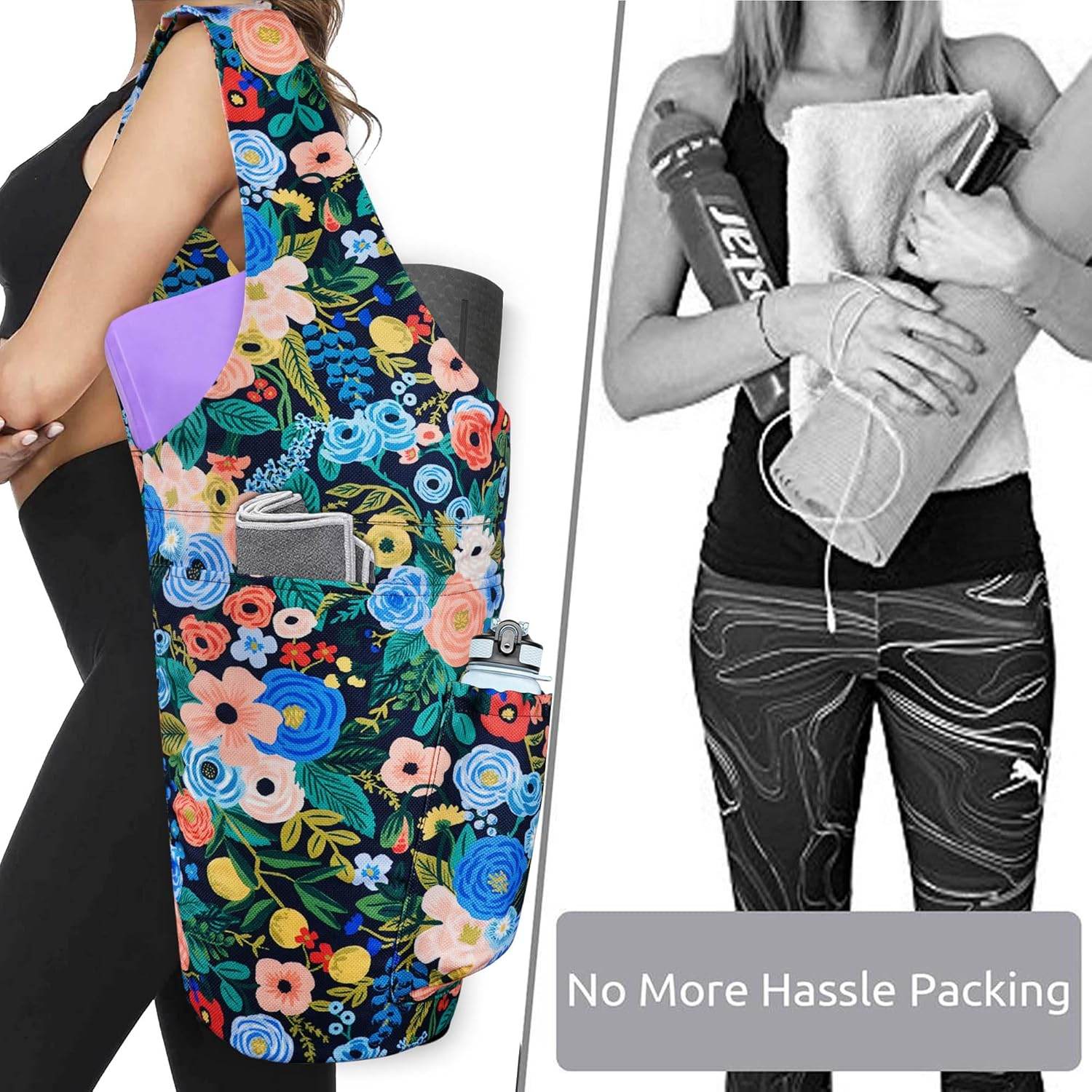 Yoga Mat Bag - Large Opening Long Tote Yoga Mat Carrier Holder Bag with Waterproof Wet Zipper Pocket and Drawstring Water Bottle Pocket - Yoga Bag Fit Most Size Mats - zenfulharmony.com