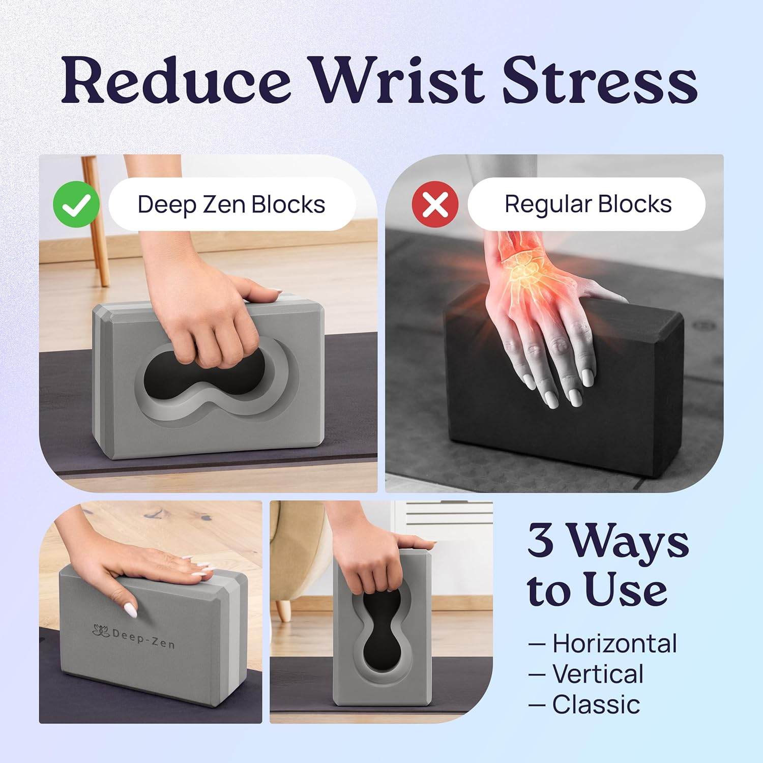 Deep-Zen® Yoga Blocks Wrist Support; Yoga Blocks 2 Pack with Knee Pads and Strap to Put Less Weight on Wrists; Durable, Versatile Yoga Brick Exercise Block Set, Blocks Yoga - zenfulharmony.com
