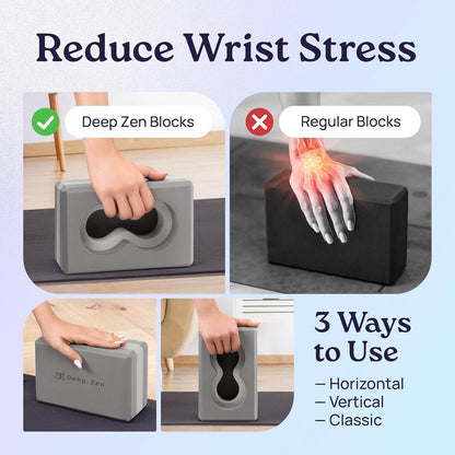 Deep-Zen® Yoga Blocks Wrist Support; Yoga Blocks 2 Pack with Knee Pads and Strap to Put Less Weight on Wrists; Durable, Versatile Yoga Brick Exercise Block Set, Blocks Yoga - zenfulharmony.com