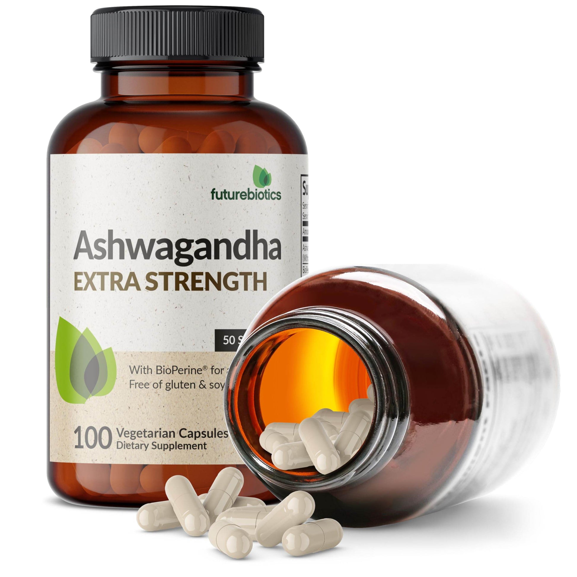 Futurebiotics Ashwagandha Extra Strength Stress & Mood Support with BioPerine - Non GMO Formula, 100 Vegetarian Capsules - zenfulharmony.com