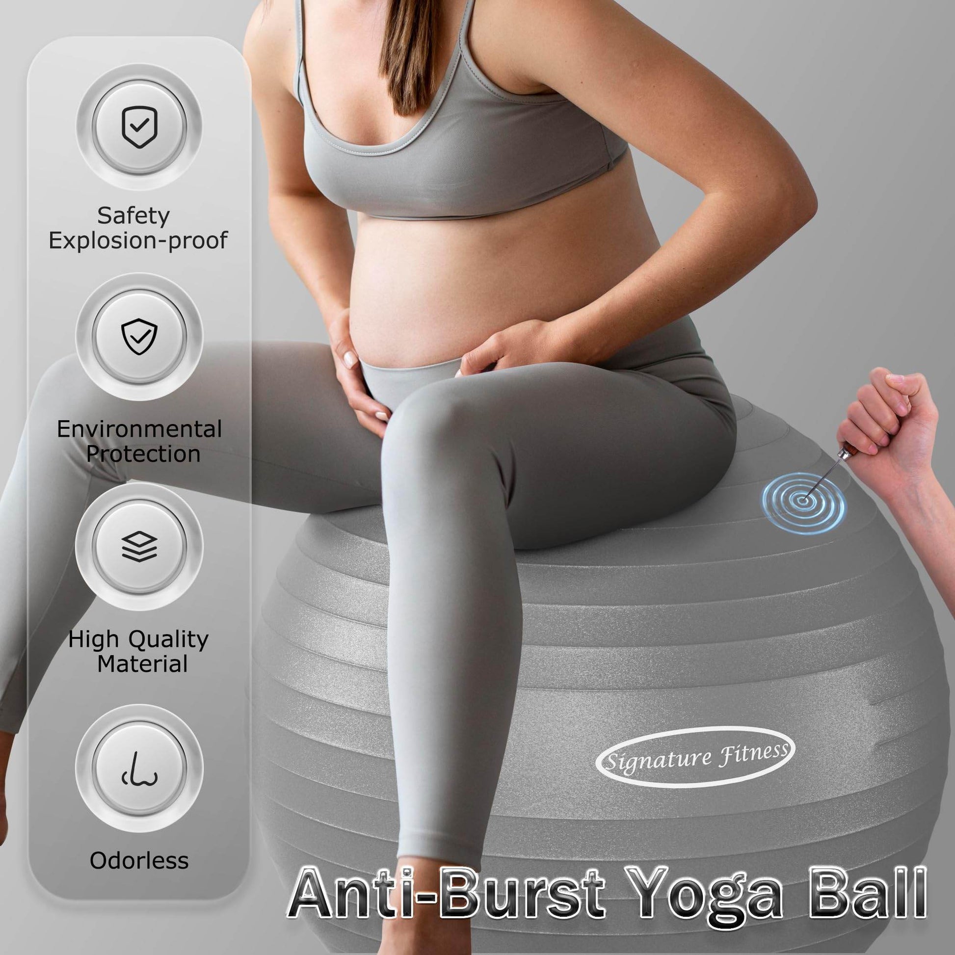 Fitvids Balance Ball with Base Kit, 65cm 26-inch Yoga Ball Chair, Exercise Ball with Inflatable Ring Base for Home or Office Desk, Includes Air Pump, Gray - zenfulharmony.com