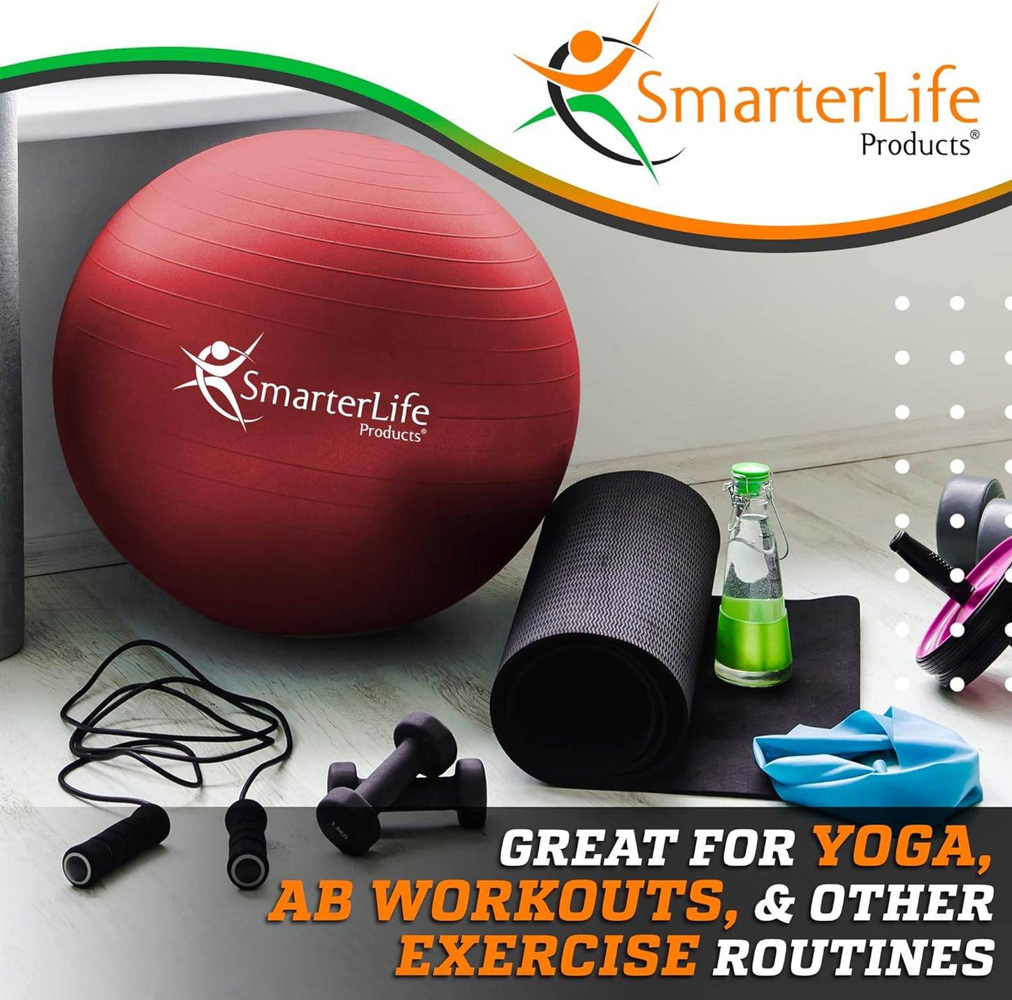 SmarterLife Exercise Ball Yoga Ball for Fitness, Balance, Stability, or Pregnancy, Gym Ball for Core Workout, Physical Therapy, Yoga Ball Chair for Office, Anti-Slip Anti-Burst - zenfulharmony.com