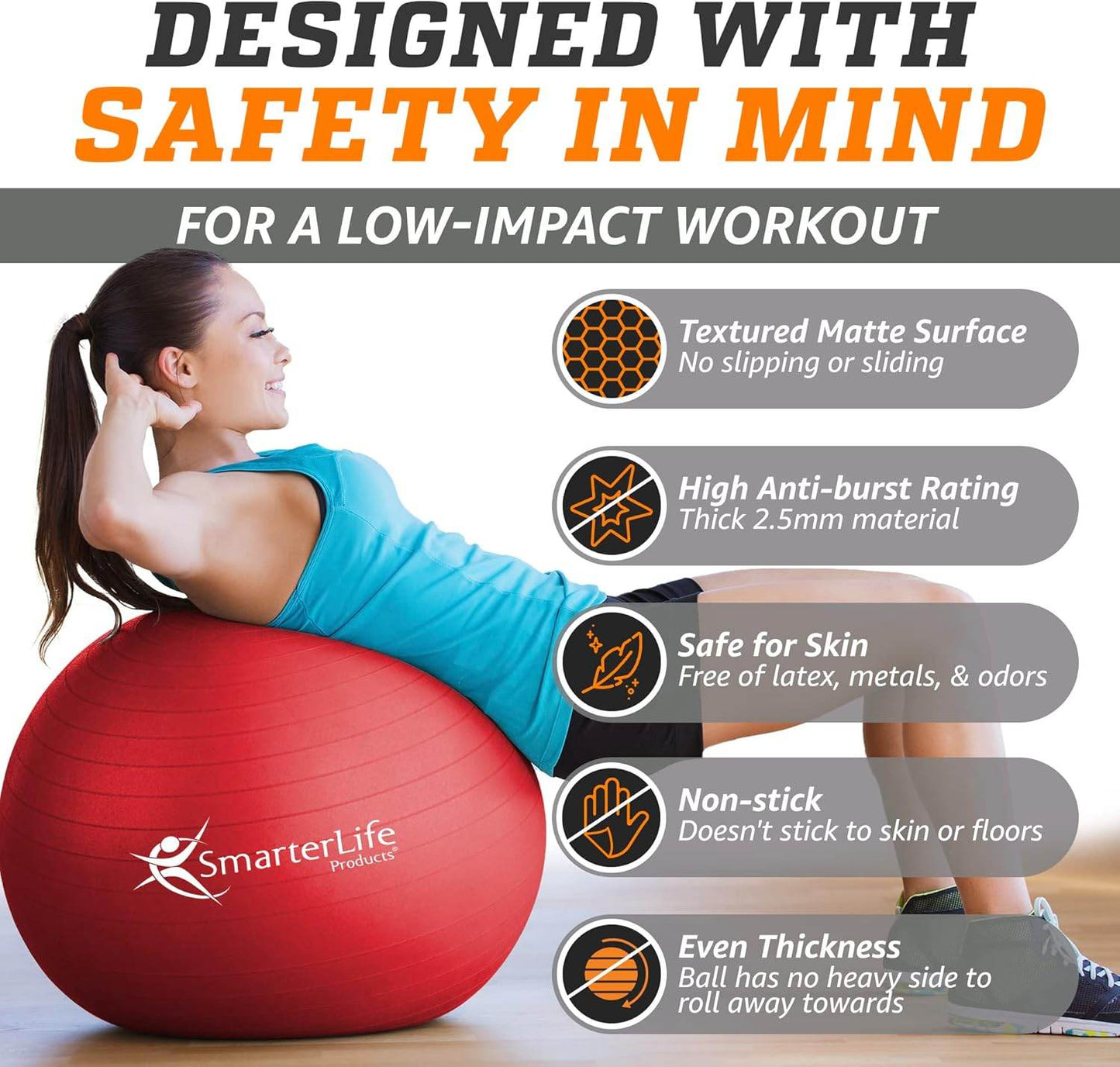 SmarterLife Exercise Ball Yoga Ball for Fitness, Balance, Stability, or Pregnancy, Gym Ball for Core Workout, Physical Therapy, Yoga Ball Chair for Office, Anti-Slip Anti-Burst - zenfulharmony.com