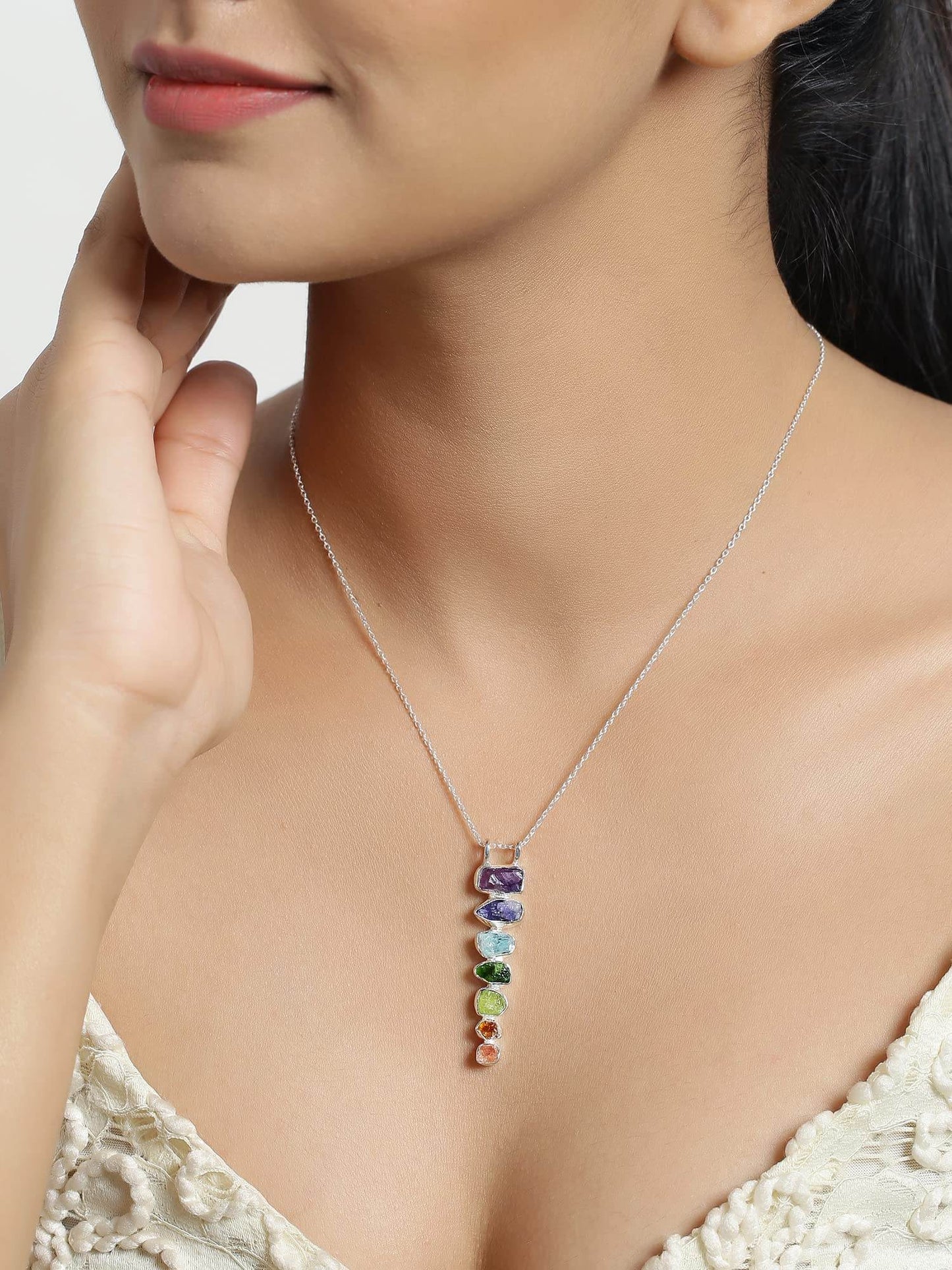 YoTreasure Chakra Healing Gemstone Solid 925 Sterling Silver Chain Pendant Necklace Jewelry - zenfulharmony.com