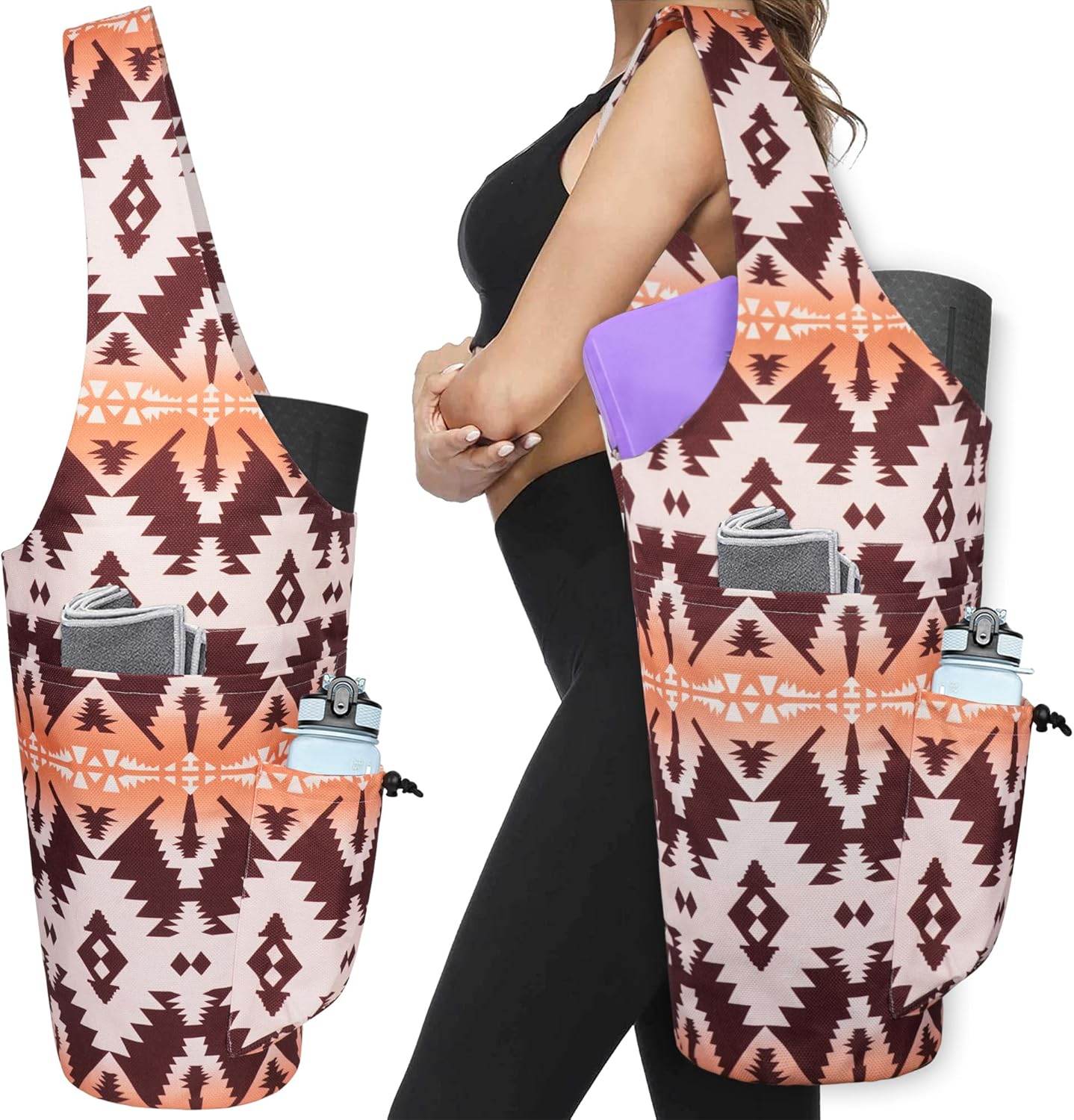 Yoga Mat Bag - Large Opening Long Tote Yoga Mat Carrier Holder Bag with Waterproof Wet Zipper Pocket and Drawstring Water Bottle Pocket - Yoga Bag Fit Most Size Mats - zenfulharmony.com