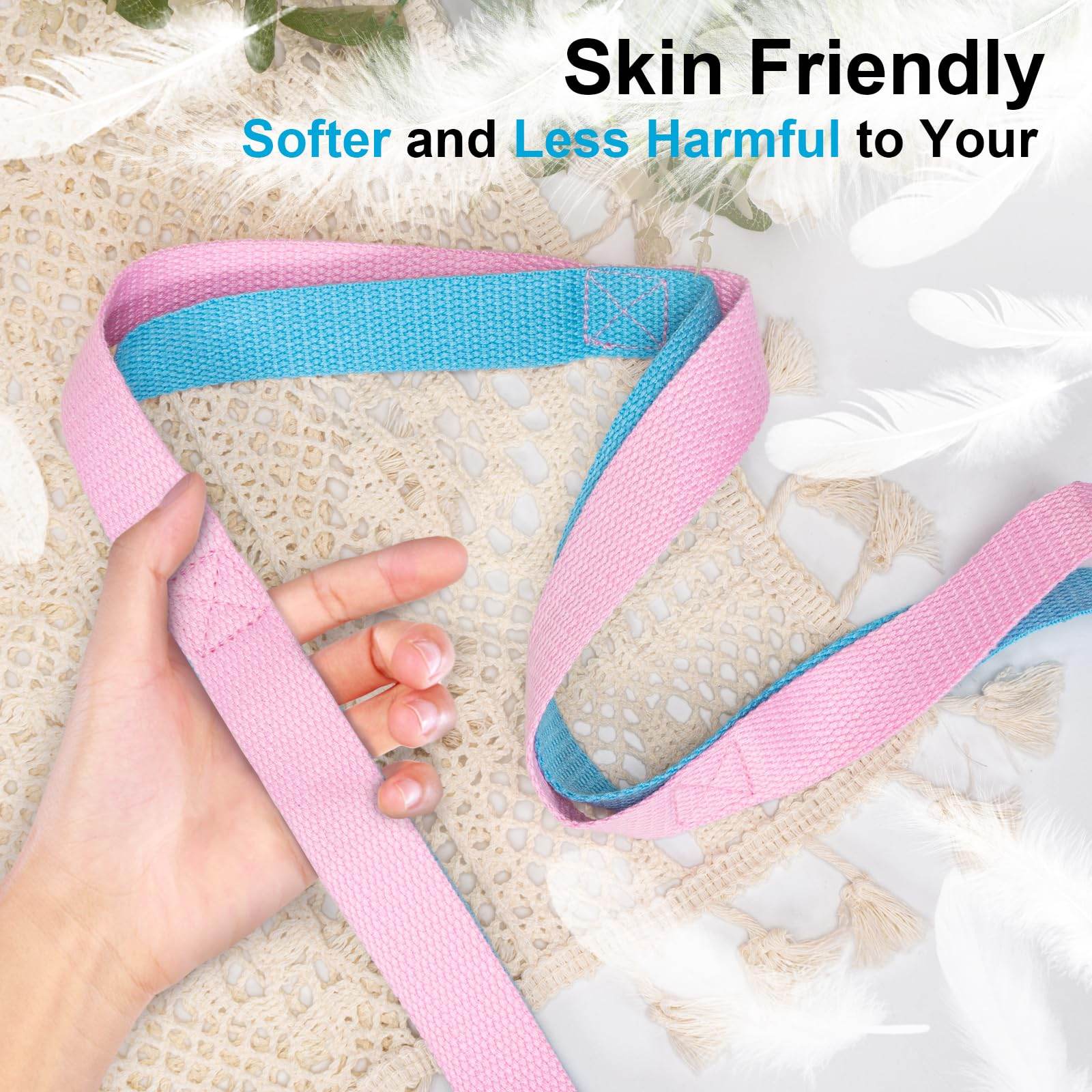 Amrules Yoga Strap for Stretching with 10 Loops Inelastic Soft Polyester Cotton Stretch Out Band for Exercise, Yoga, Pilates and Dance for Men and Women, Pink - zenfulharmony.com