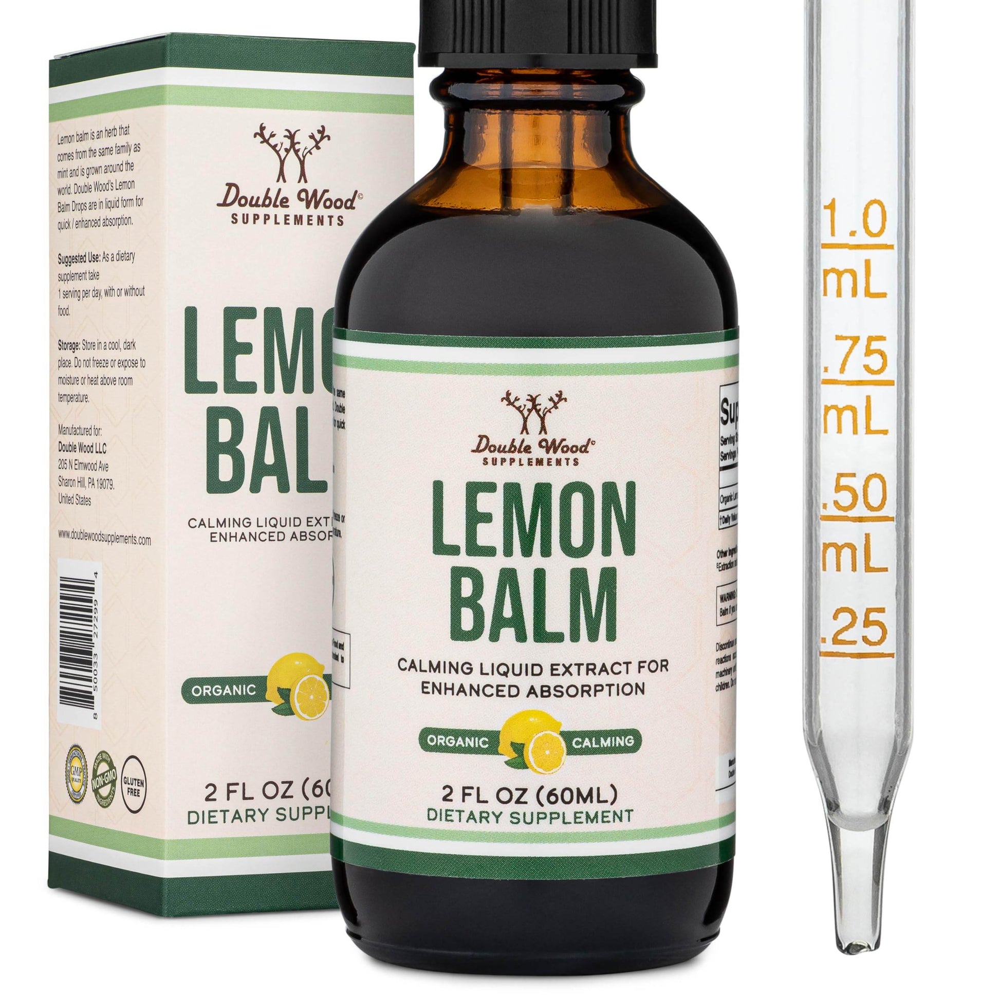 Double Wood Supplements Lemon Balm Tincture - Organic Lemon Balm Drops for Relaxation 590mg - 2FL OZ, 120 Servings (Better Absorbed Than Capsules, Great Addition to Lemon Balm Tea) for Relaxation - zenfulharmony.com