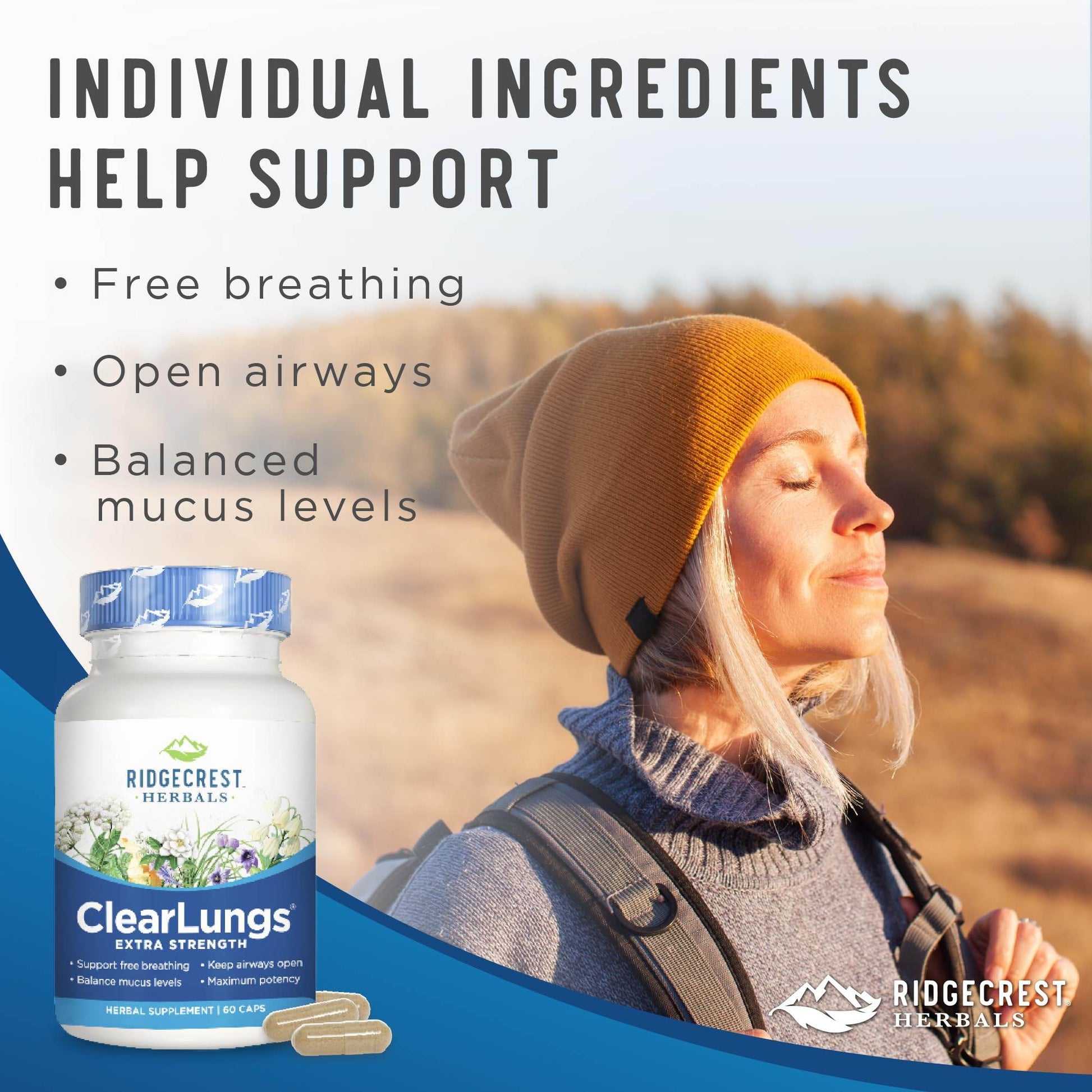 RidgeCrest Herbals ClearLungs Extra Strength, Natural Lung, Nasal Health Formula, Bronchial, Respiratory, Sinus, Mucus Support (60 Caps, 30 Serv) - zenfulharmony.com
