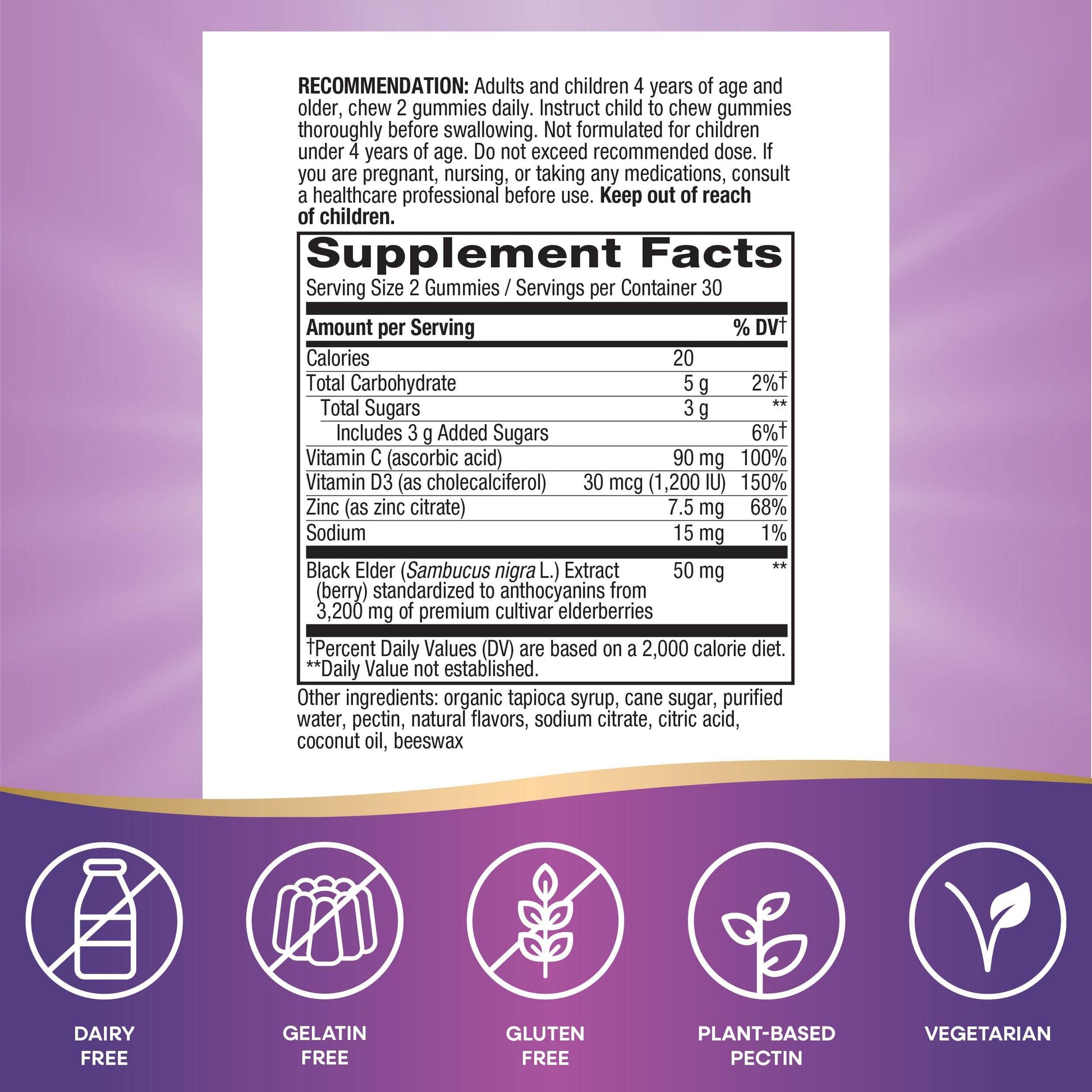 Nature’s Way Sambucus Elderberry Immune Gummies, Daily Immune Support for Kids and Adults*, with Vitamin C, Vitamin D3, Zinc, Gluten Free, Vegetarian, 60 Gummies (Packaging May Vary) - zenfulharmony.com