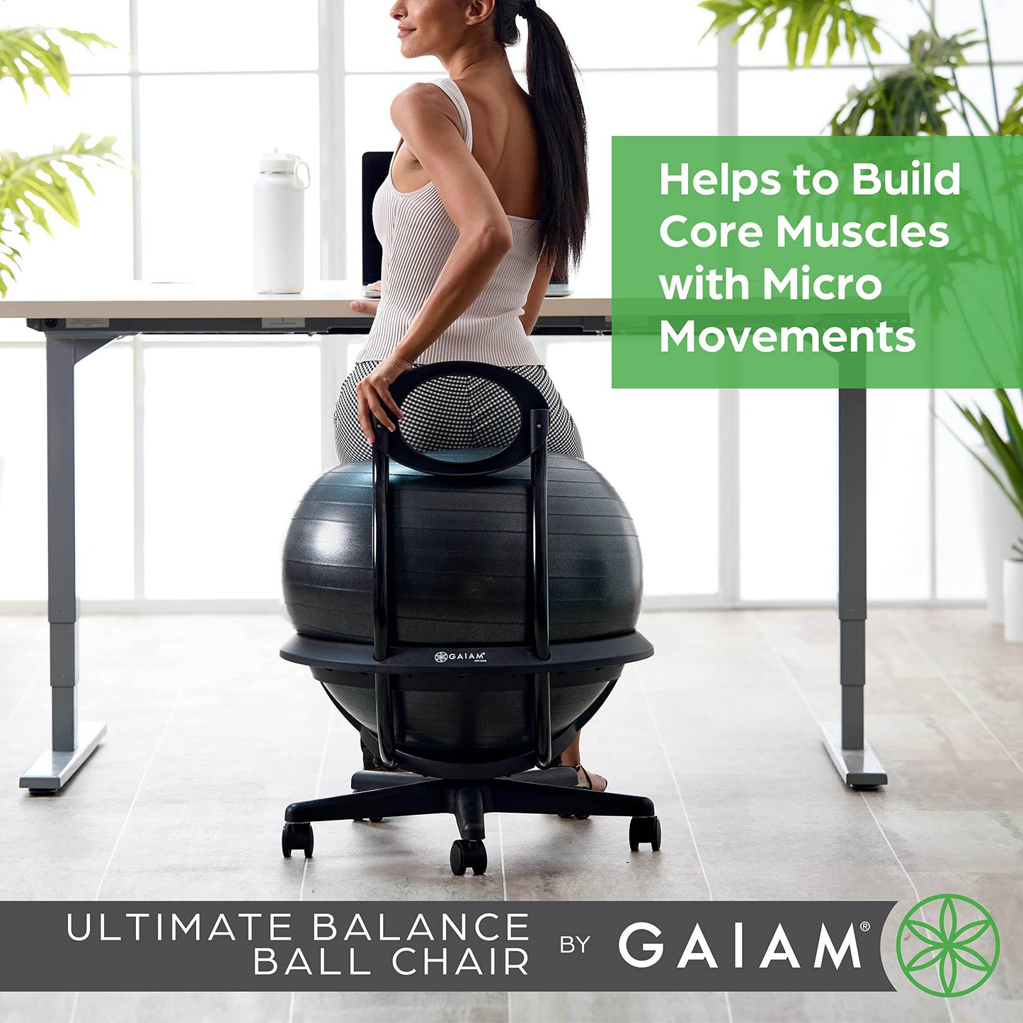 Gaiam Ultimate Balance Ball Chair - Premium Exercise Stability Yoga Ball Ergonomic Chair for Home and Office Desk with Reinforced Base, Air Pump, Exercise Guide, Black - zenfulharmony.com