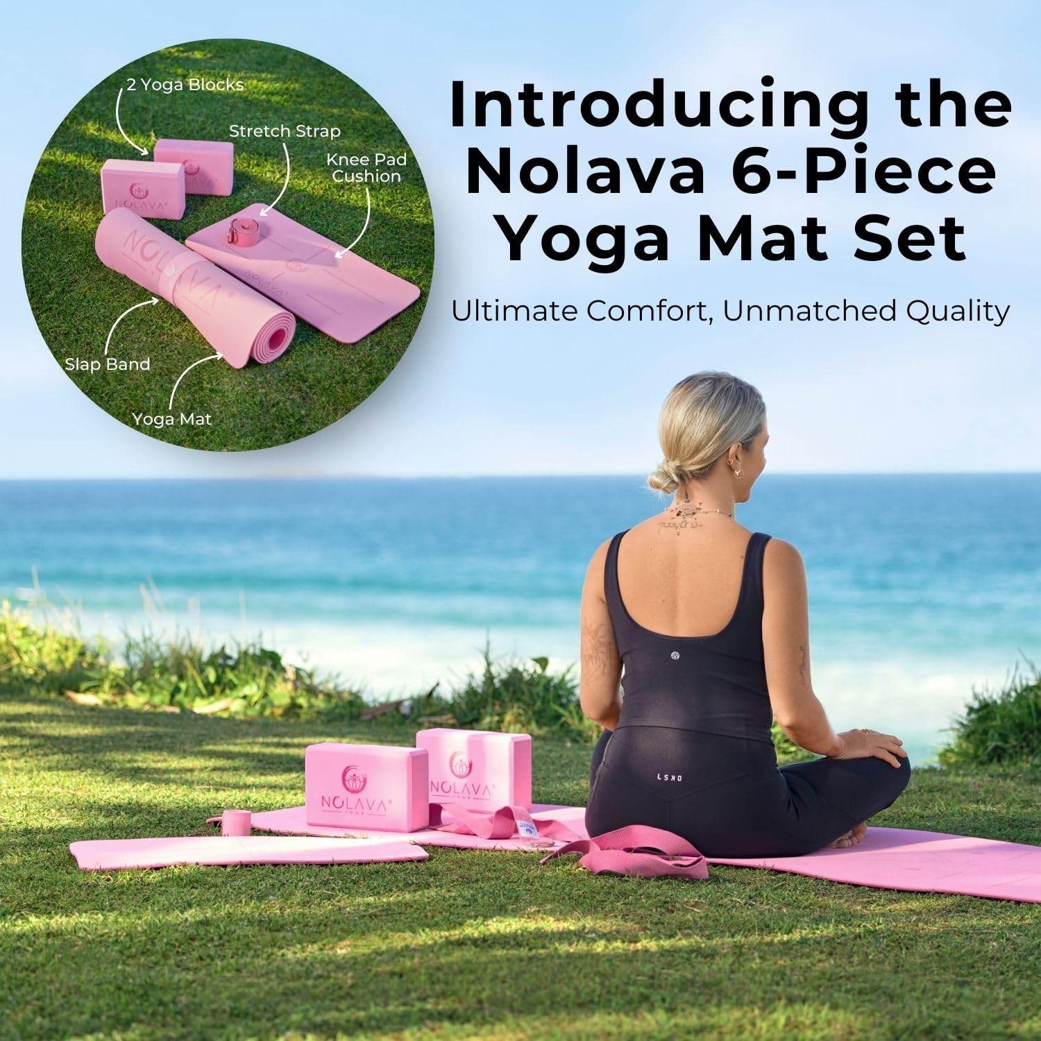 NOLAVA Yoga Mats & Complete Sets - TPE, Non-Slip, Eco-Friendly - Includes Mat, Blocks, Strap, & More (6pc or 7pc Sets) - For Pilates, Yoga & Fitness - zenfulharmony.com