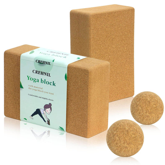 CREHNIL High Density Cork Wood Yoga Blocks 2 Pack Pilates Soft Brick Workout Handstand Set 9x6x3 (Cork) - zenfulharmony.com