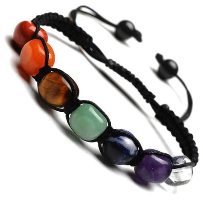Seven Chakra Beads Bracelet Natural Stones Black Rope Braided Bracelet - zenfulharmony.com