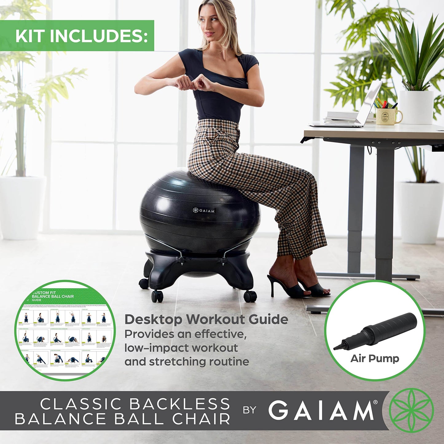 Gaiam Classic Backless Balance Ball Chair – Exercise Stability Yoga Ball Premium Ergonomic Chair for Home and Office Desk with Air Pump, Exercise Guide and Satisfaction Guarantee, Charcoal - zenfulharmony.com