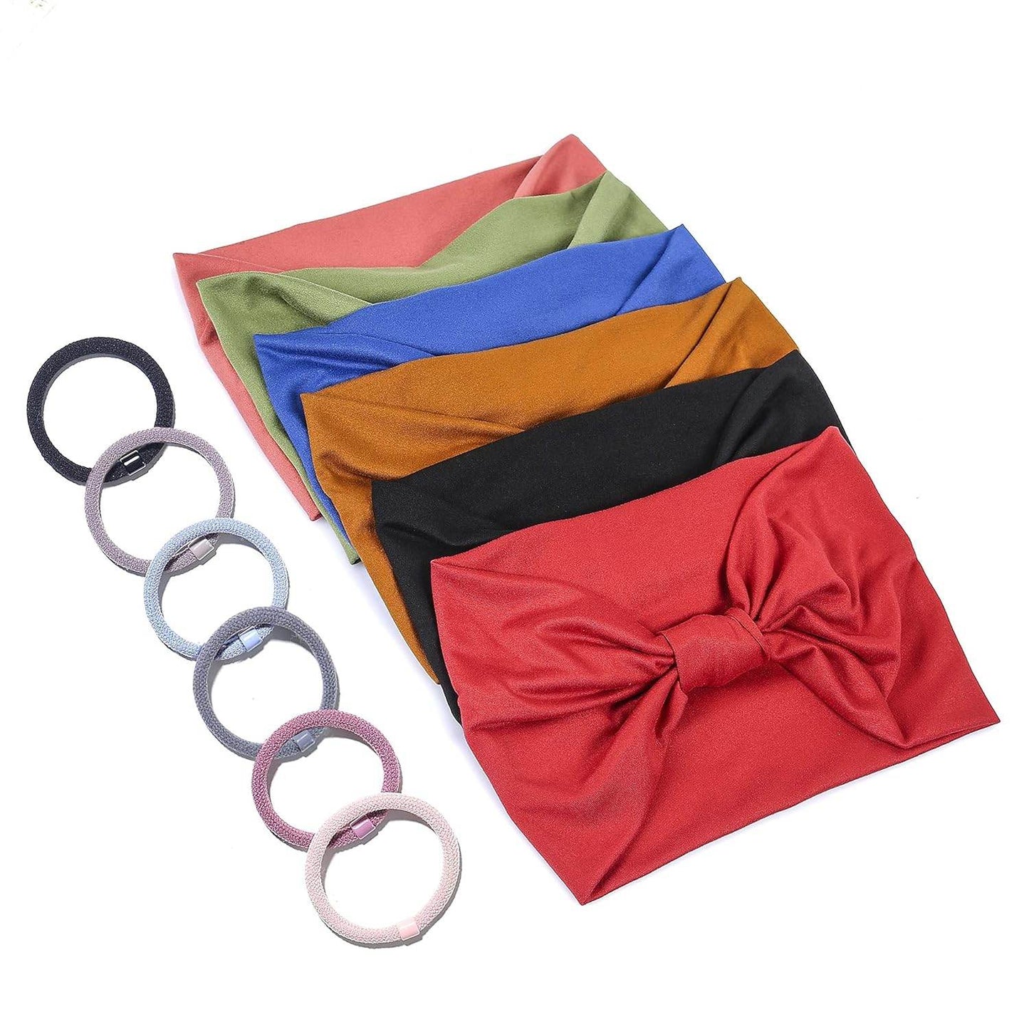 GILI 6 Pack Wide Headbands for Women Non Slip Soft Elastic Hair Bands Yoga Running Sports Workout Gym Head Wraps, Knotted Cotton Cloth African Turbans Bandana (with 6 Pcs Hair Ties) - zenfulharmony.com
