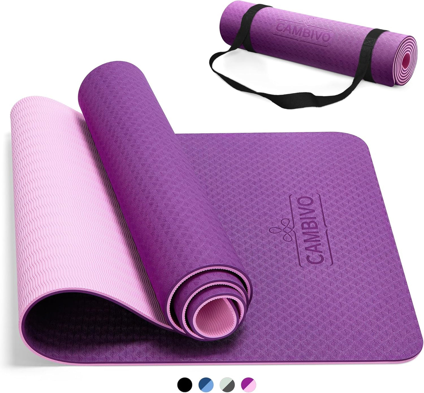 CAMBIVO Yoga Mat for Women Men Kids, 1/3 & 1/4 & 2/5 Inch Extra Thick Yoga Mat Non Slip, 72" x 24" TPE Yoga Mats, Workout Mat with Carrying Strap for Yoga, Pilates and Floor Exercises - zenfulharmony.com