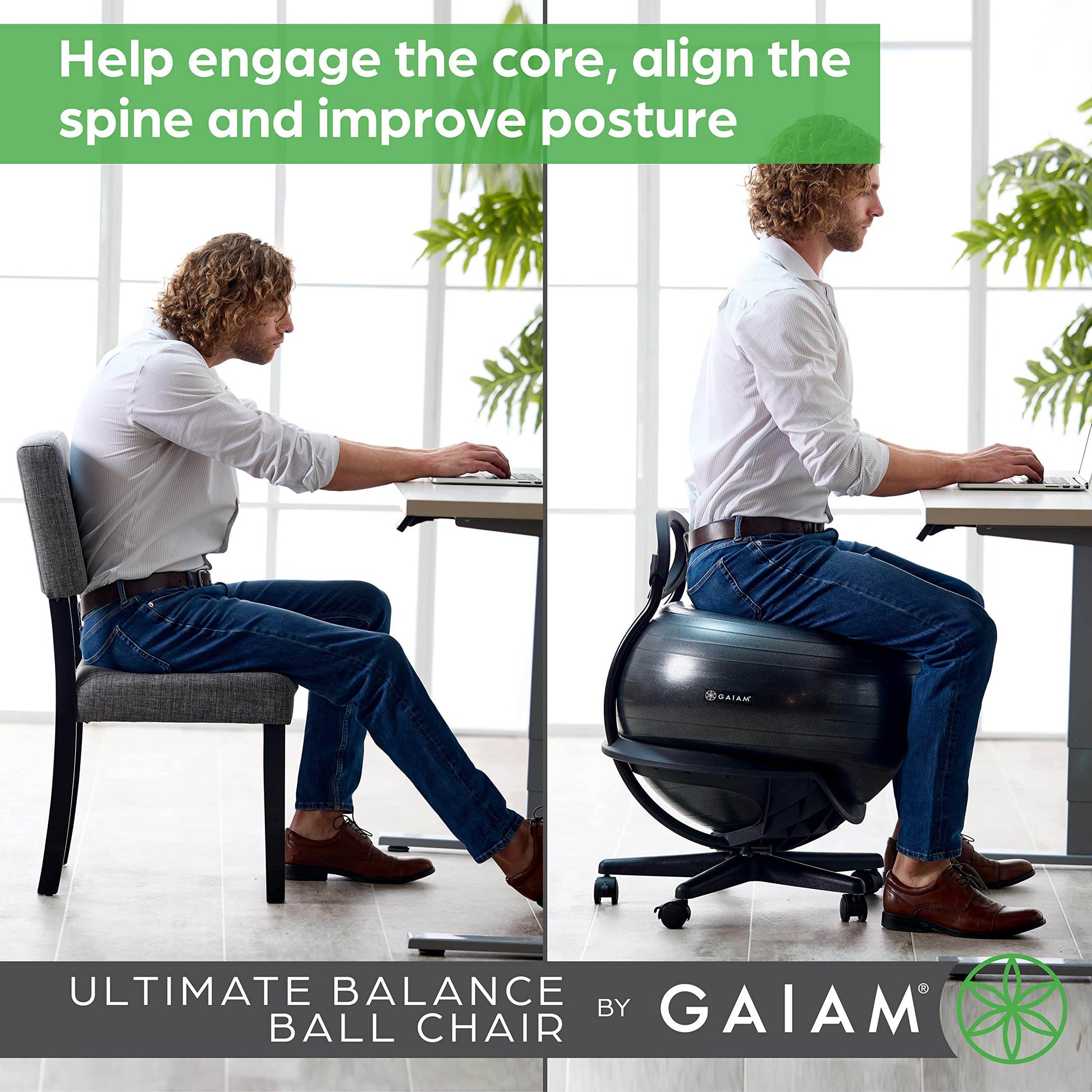 Gaiam Ultimate Balance Ball Chair - Premium Exercise Stability Yoga Ball Ergonomic Chair for Home and Office Desk with Reinforced Base, Air Pump, Exercise Guide, Black - zenfulharmony.com