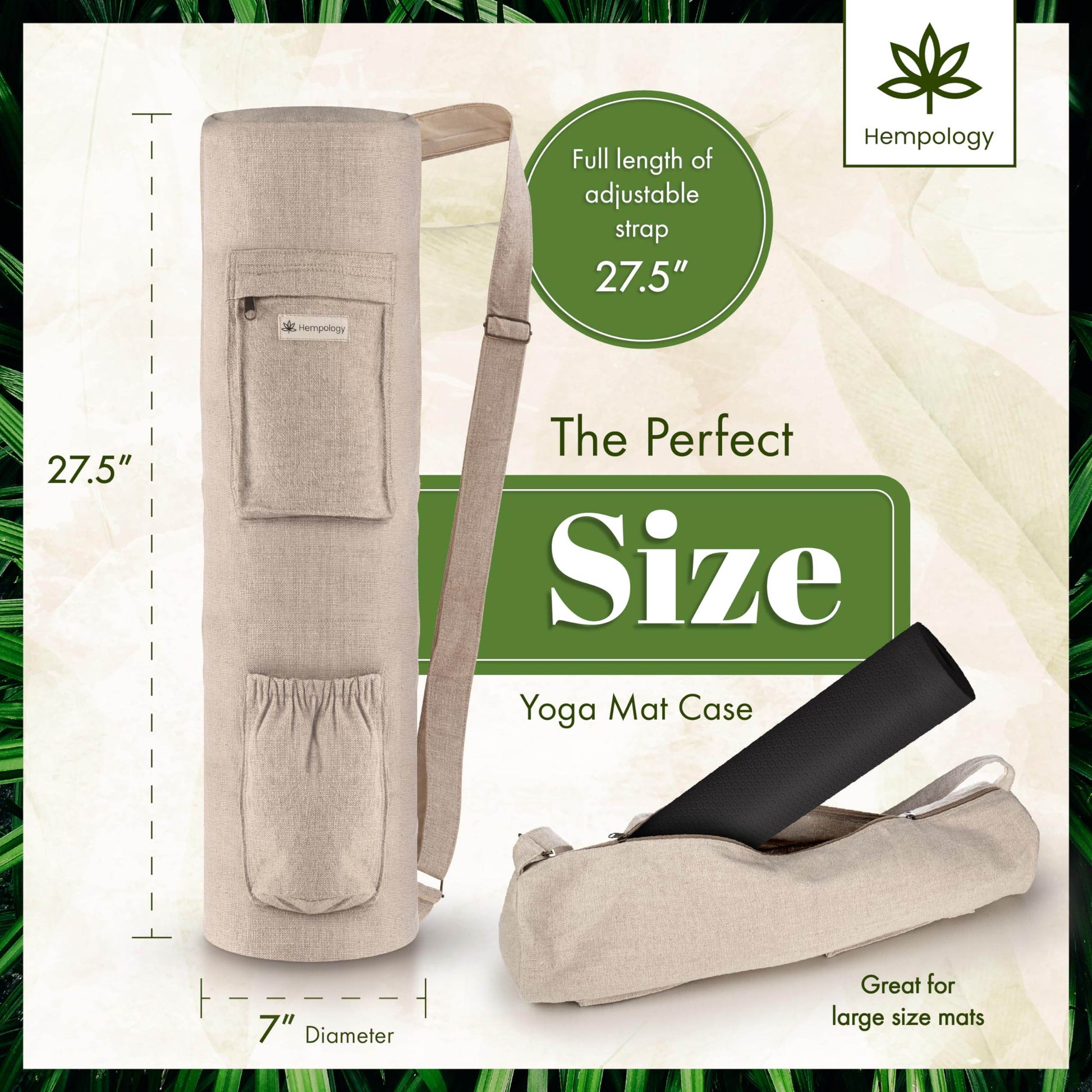 HEMPOLOGY Yoga Mat Bag - Yoga Mat Carrier with Adjustable Strap, Yoga Bag for Mat, Yoga Mat Bag Carrier for Standard Size Mats, Yoga Mat Bags, Yoga Mat Carrier for Men and Women (Beige) - zenfulharmony.com