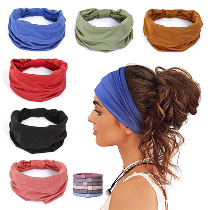 GILI 6 Pack Wide Headbands for Women Non Slip Soft Elastic Hair Bands Yoga Running Sports Workout Gym Head Wraps, Knotted Cotton Cloth African Turbans Bandana (with 6 Pcs Hair Ties) - zenfulharmony.com