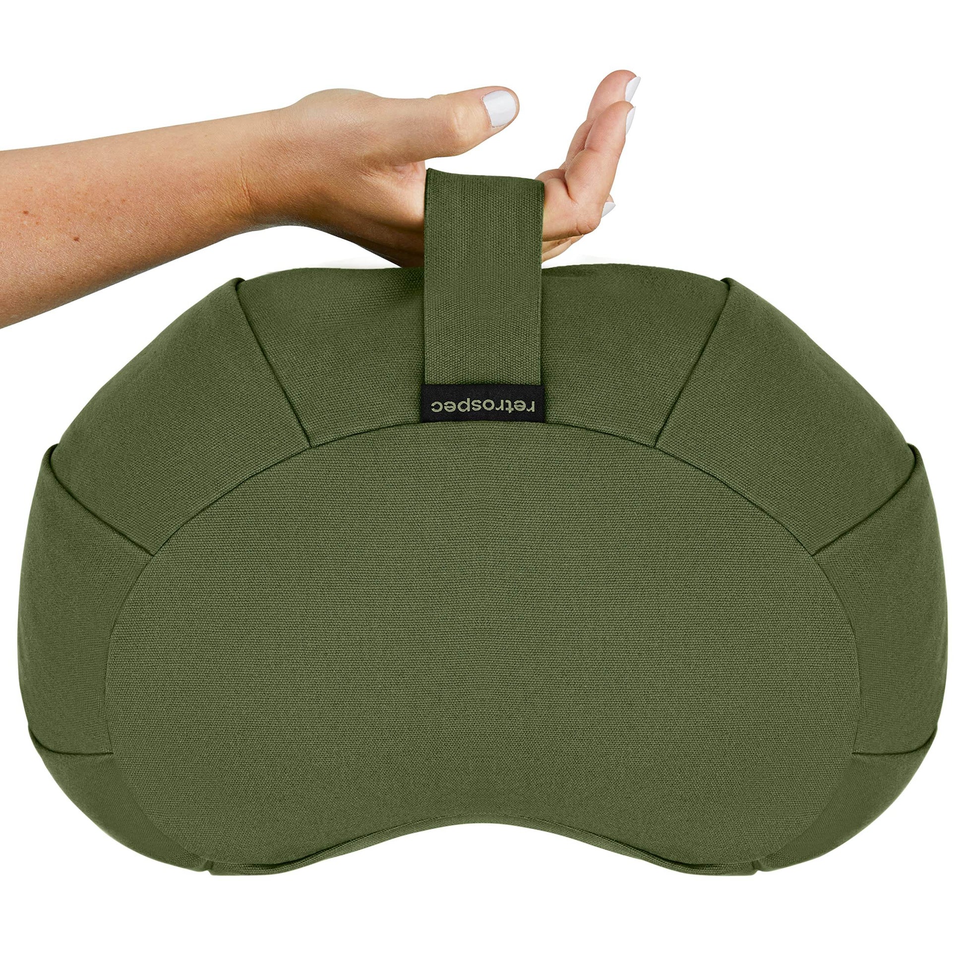 Retrospec Sedona Zafu Meditation Cushion Filled w/Buckwheat Hulls - Yoga Pillow for Meditation Practices - Machine Washable 100% Cotton Cover & Durable Carry Handle; Crescent, Basil - zenfulharmony.com
