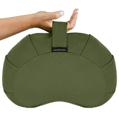 Retrospec Sedona Zafu Meditation Cushion Filled w/Buckwheat Hulls - Yoga Pillow for Meditation Practices - Machine Washable 100% Cotton Cover & Durable Carry Handle; Crescent, Basil - zenfulharmony.com