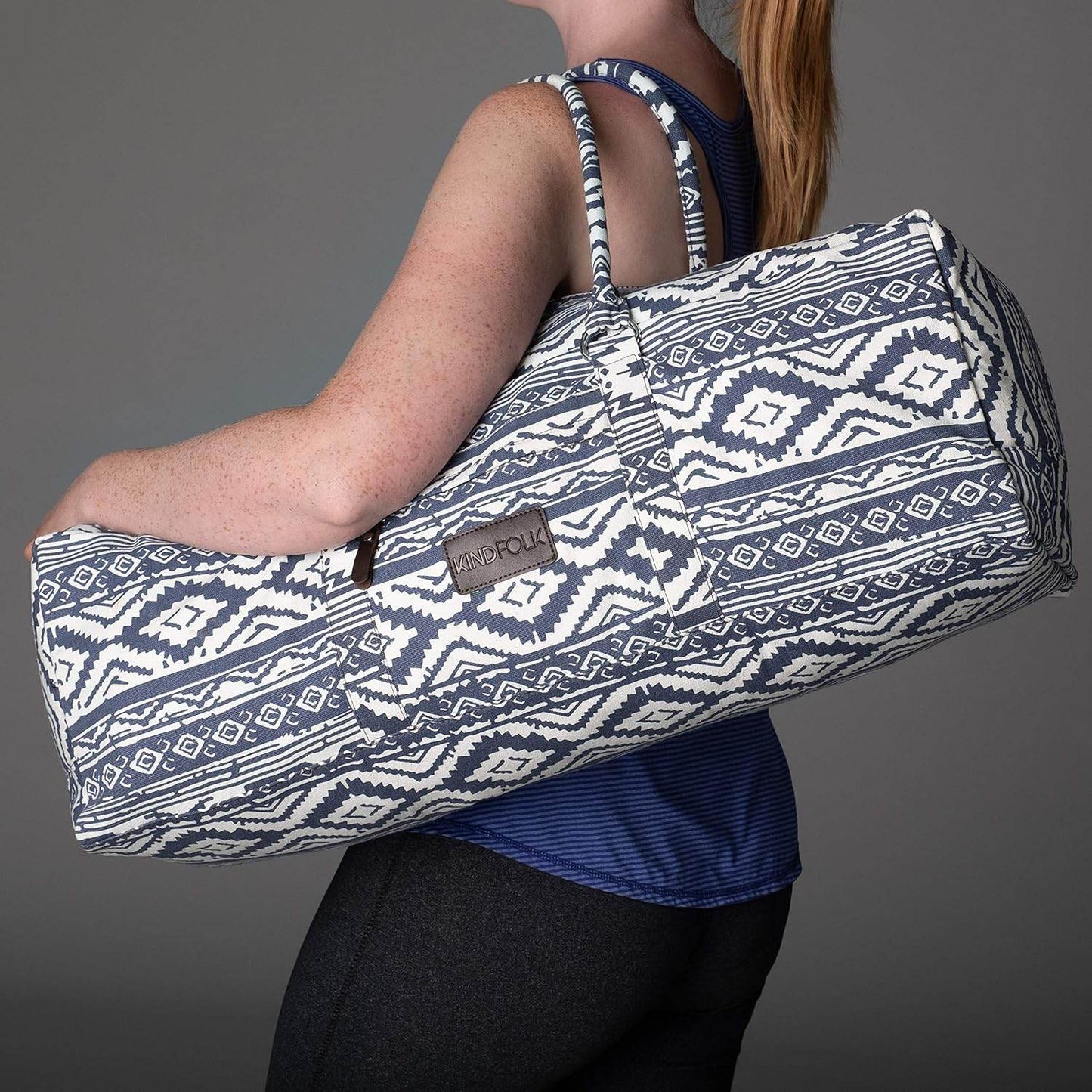 Kindfolk Yoga Mat XL Duffel Bag Extra Large Patterned Canvas with Pocket and Zipper - zenfulharmony.com