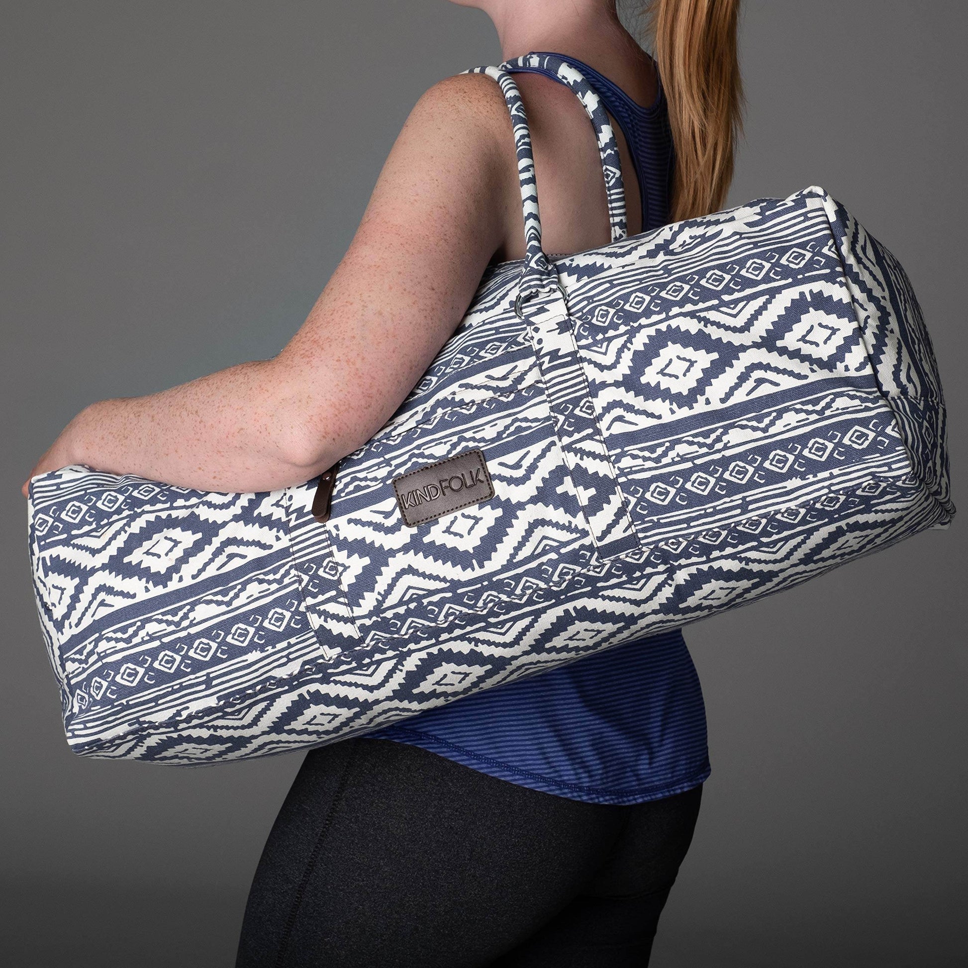 Kindfolk Yoga Mat XL Duffel Bag Extra Large Patterned Canvas with Pocket and Zipper (Mesa) - zenfulharmony.com