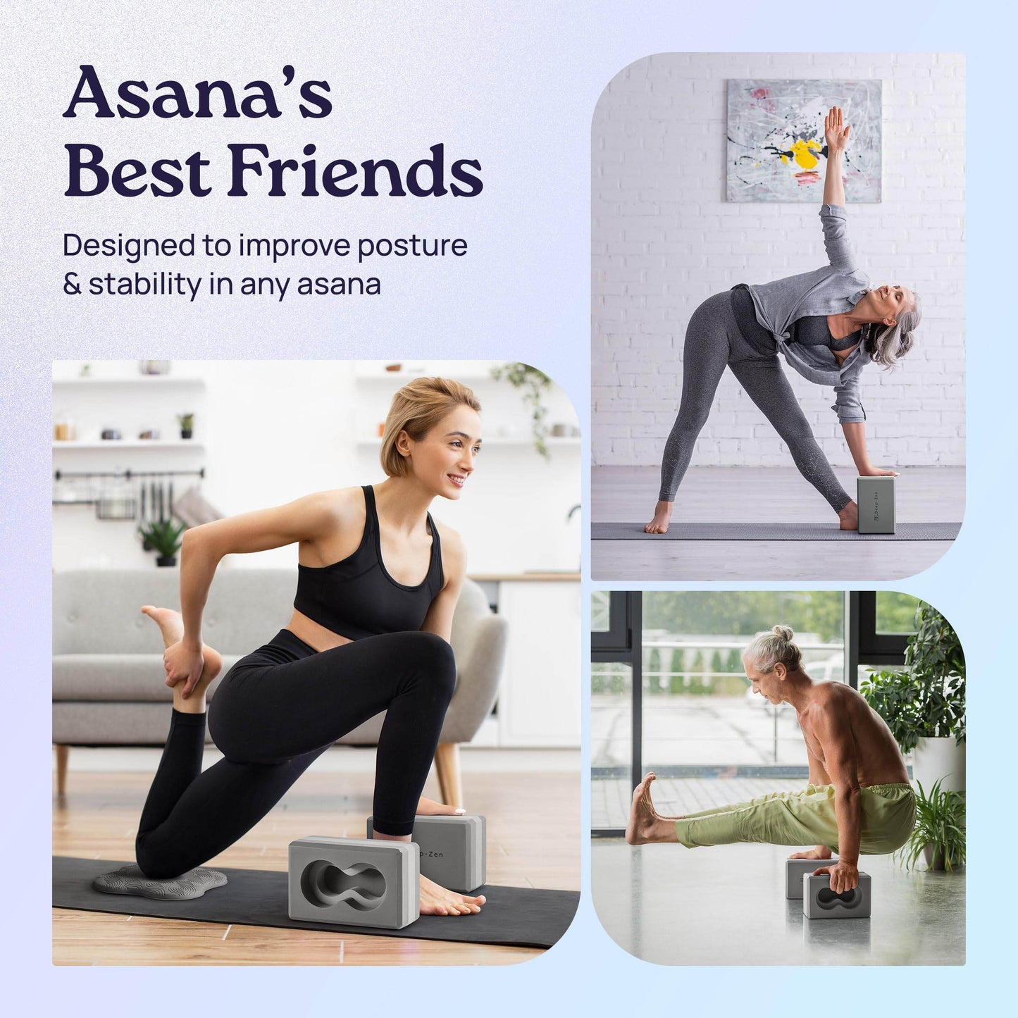 Deep-Zen® Yoga Blocks Wrist Support; Yoga Blocks 2 Pack w/Knee Pads; Yoga Blocks 2 Pack with Strap to Put Less Weight on Wrists; Durable, Versatile Yoga Brick Exercise Block Set, Blocks Yoga - Grey - zenfulharmony.com