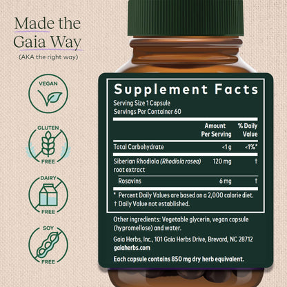 Gaia Herbs Rhodiola Rosea - Stress Support Supplement Traditionally for Supporting Healthy Stamina and Endurance - with Siberian Rhodiola Root Extract - 60 Vegan Liquid Phyto-Capsules (30-Day Supply) - zenfulharmony.com
