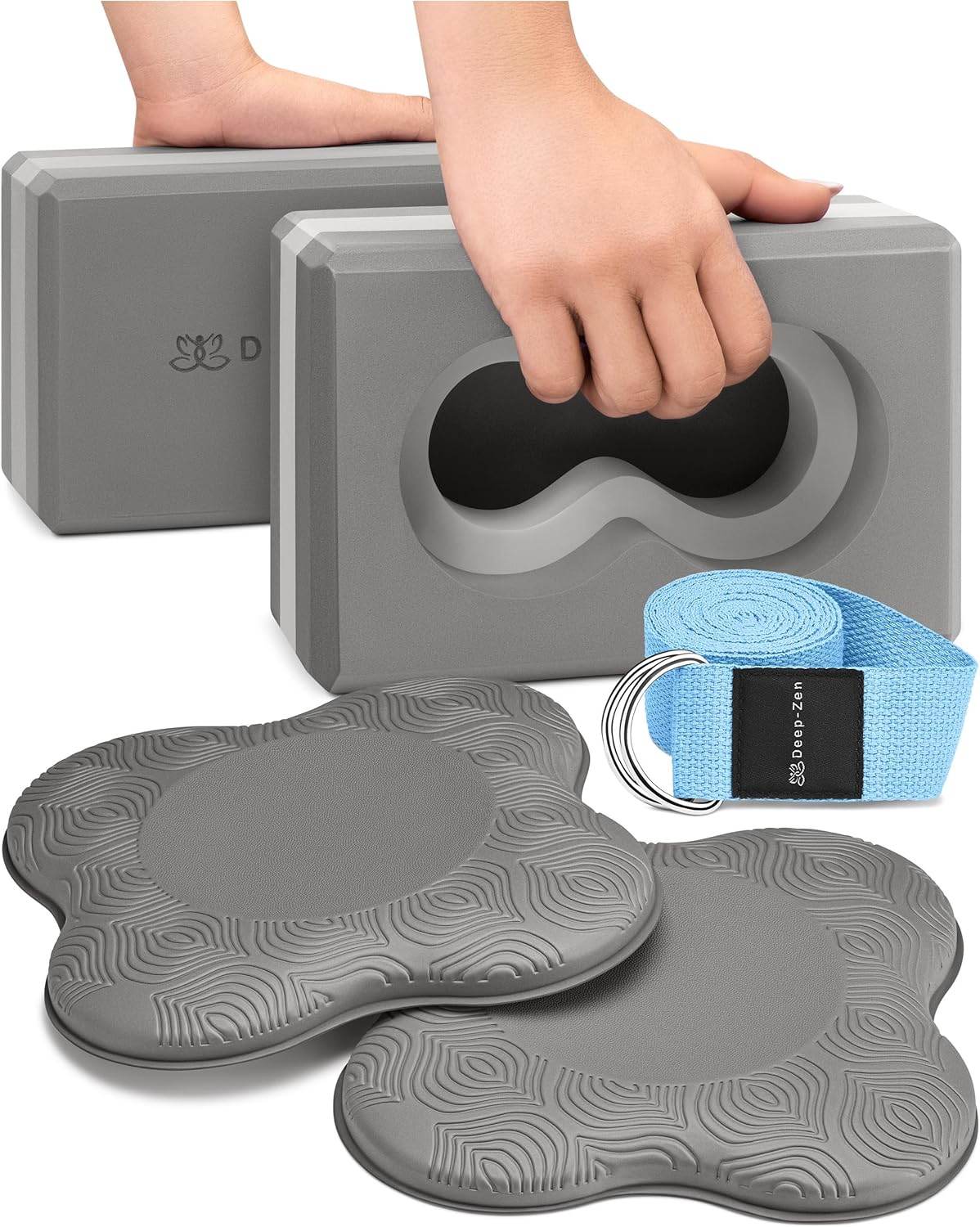 Deep-Zen® Yoga Blocks Wrist Support; Yoga Blocks 2 Pack with Knee Pads and Strap to Put Less Weight on Wrists; Durable, Versatile Yoga Brick Exercise Block Set, Blocks Yoga - zenfulharmony.com