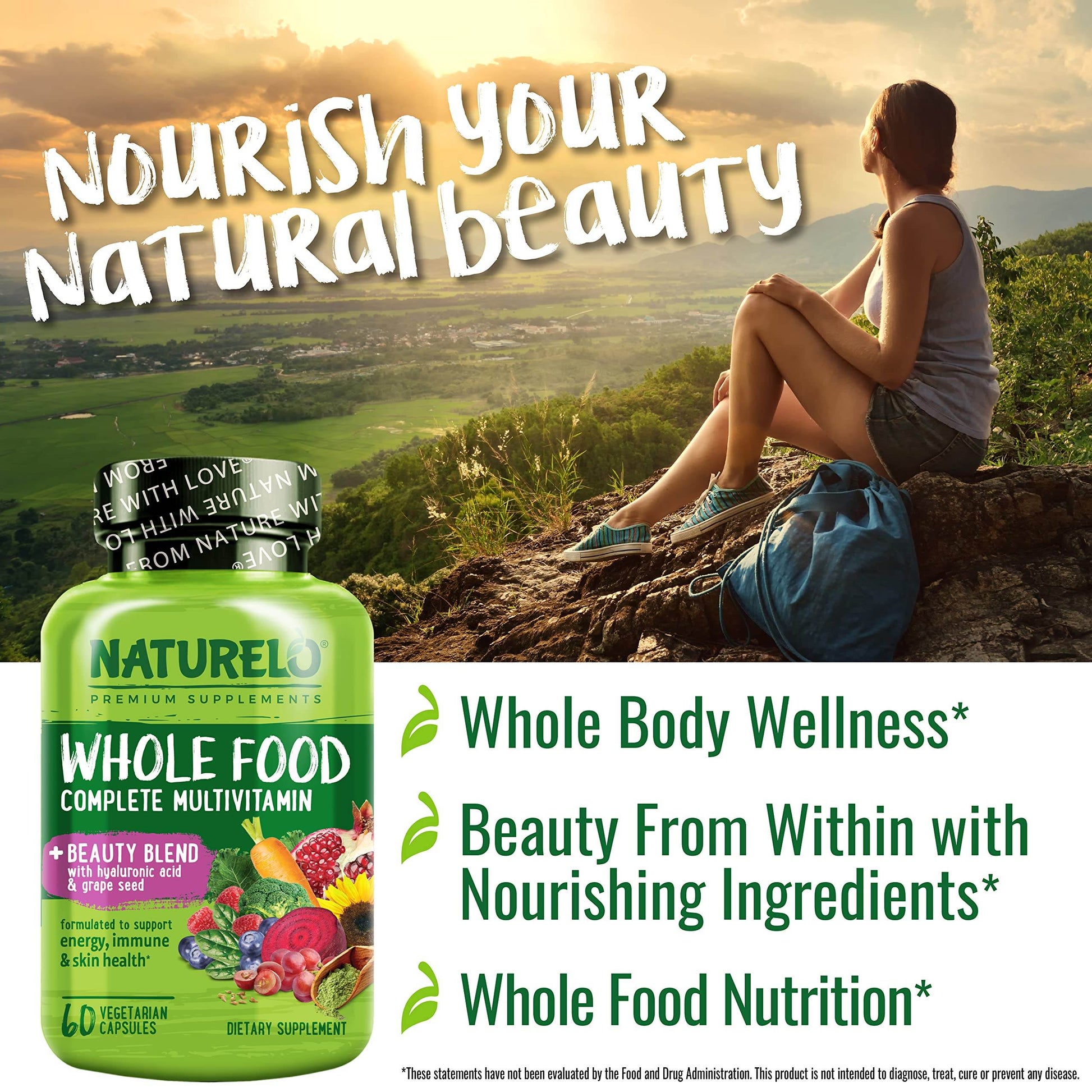 NATURELO Whole Food Beauty Multivitamin, 60 Count Collagen Peptide Powder, 45 Servings - zenfulharmony.com