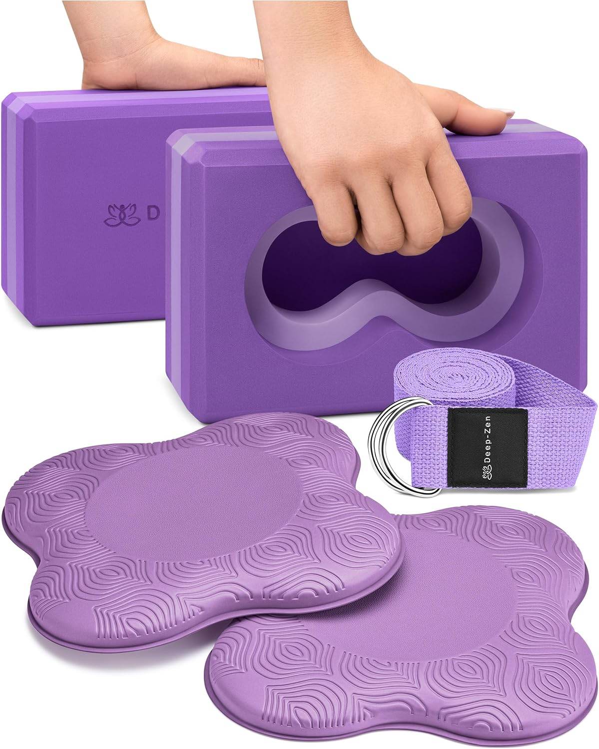 Deep-Zen® Yoga Blocks Wrist Support; Yoga Blocks 2 Pack with Knee Pads and Strap to Put Less Weight on Wrists; Durable, Versatile Yoga Brick Exercise Block Set, Blocks Yoga - zenfulharmony.com