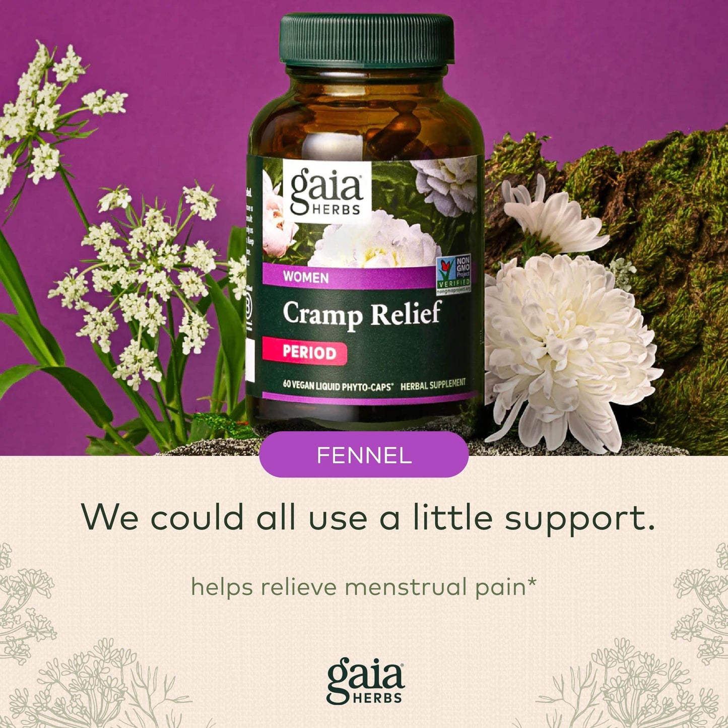Gaia Herbs Cramp Relief - Herbal Supplement for Hormone Balance & Period Cramp Relief - Made with Organic Licorice Root, White Peony Root, Turmeric & More - 60 Vegan Capsules (60 Servings) - zenfulharmony.com
