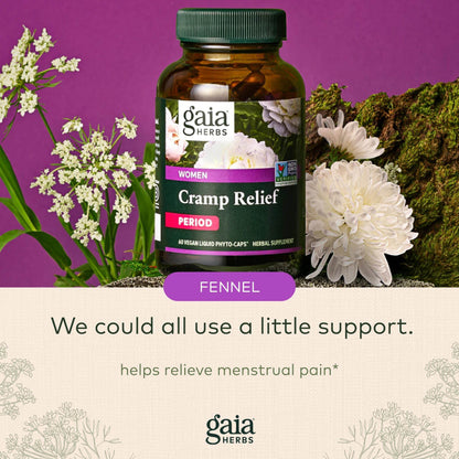 Gaia Herbs Cramp Relief - Herbal Supplement for Hormone Balance & Period Cramp Relief - Made with Organic Licorice Root, White Peony Root, Turmeric & More - 60 Vegan Capsules (60 Servings) - zenfulharmony.com