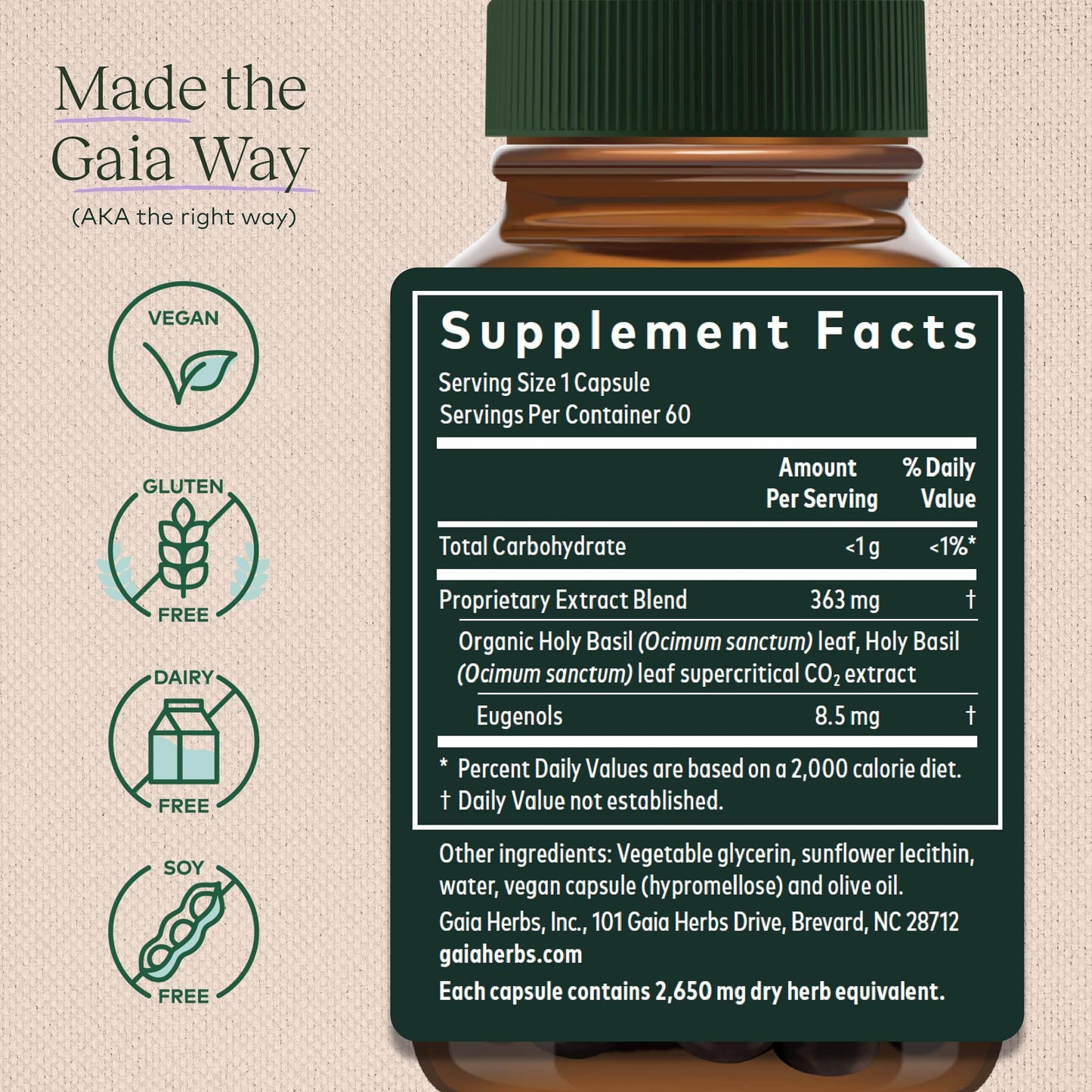 Gaia Herbs Pro Holy Basil Leaf - Stress Support Supplement with Holy Basil - Herbal Supplements to Support a Positive Mindset - 60 Liquid Phyto-Caps - zenfulharmony.com