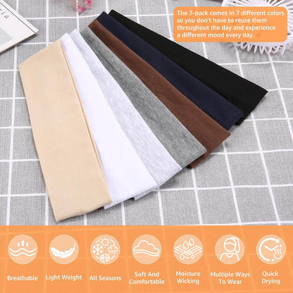 Headbands for Women Non Slip - 7PCS Fashion Sports Hair Bands for Women's Hair, Soft Cotton Cloth Stretchy Headbands for Women for Workout Yoga Running - zenfulharmony.com