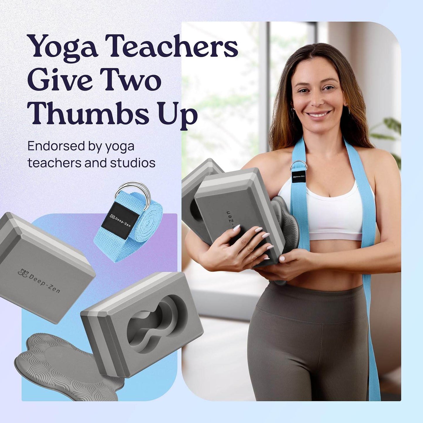 Deep-Zen® Yoga Blocks Wrist Support; Yoga Blocks 2 Pack with Knee Pads and Strap to Put Less Weight on Wrists; Durable, Versatile Yoga Brick Exercise Block Set, Blocks Yoga - zenfulharmony.com