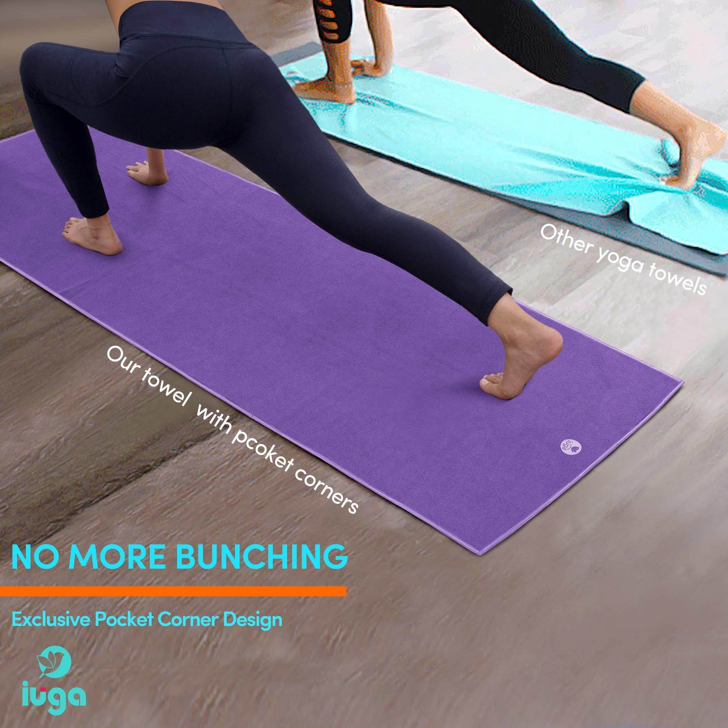 IUGA Yoga Towel for Hot Yoga Non Slip Extra Thick Yoga Mat Towel + Hand Towel 2in1 Set with Corner Pockets Super Absorbent and Quick Dry Hot Yoga Towel - zenfulharmony.com