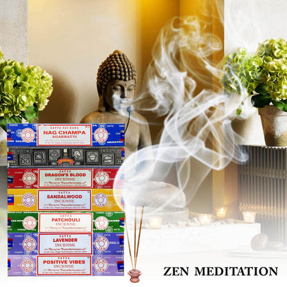 Satya Incense Gift Set Nag Champa, Super hit, Dragon's Blood, Sandalwood, Patchouli, Lavender, Positive Vibes, 15 g - zenfulharmony.com